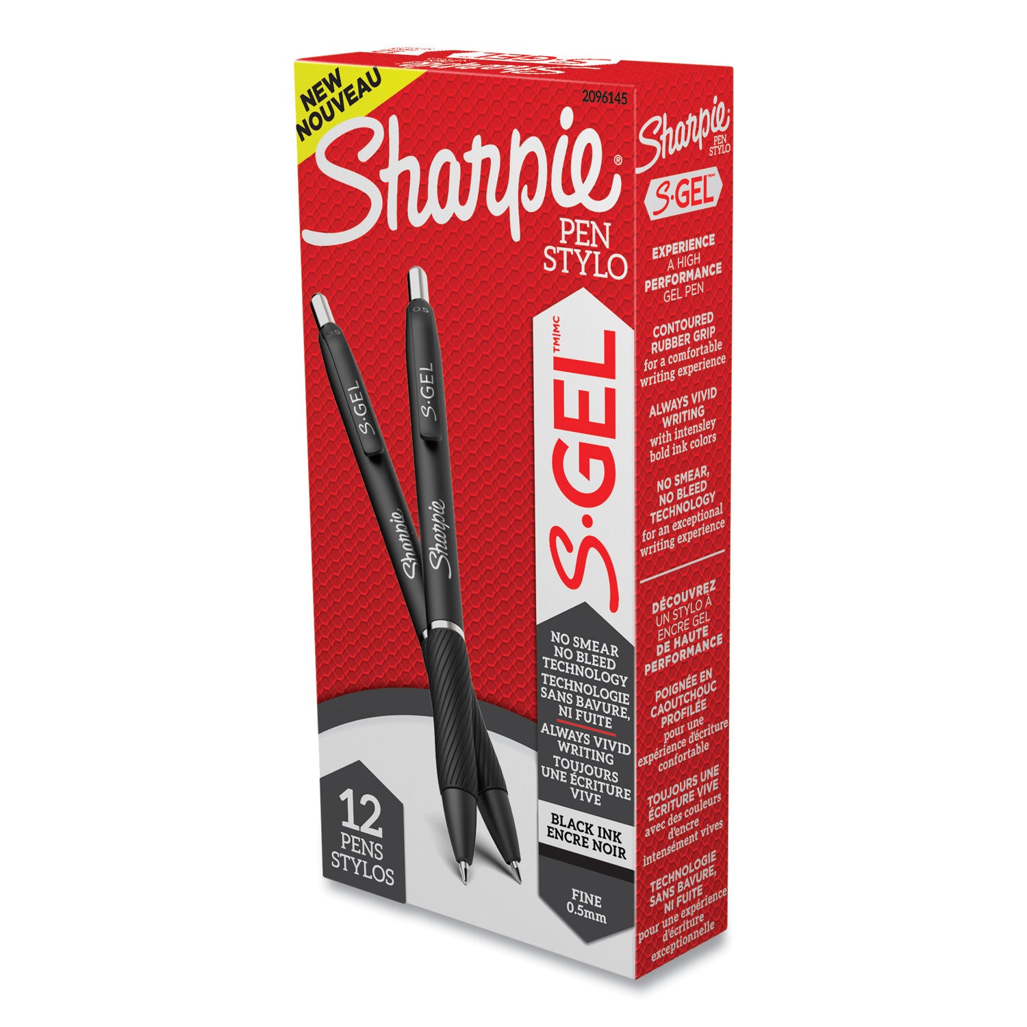 Sharpie® S-Gel™ S-Gel High-Performance Gel Pen, Retractable, Fine 0.5 Mm, Black Ink, Black Barrel, Dozen