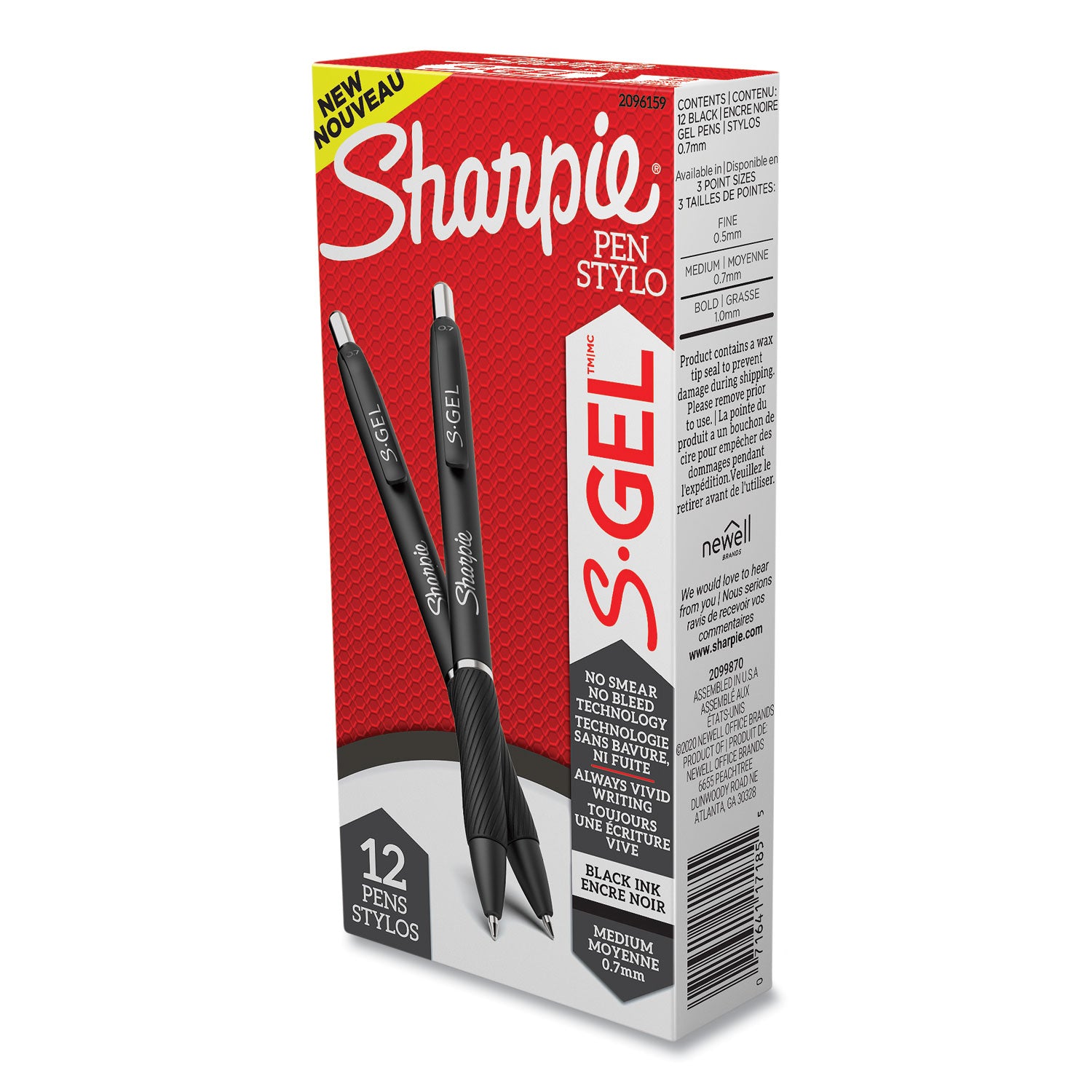 Sharpie® S-Gel™ S-Gel High-Performance Gel Pen, Retractable, Medium 0.7 Mm, Black Ink, Black Barrel, Dozen
