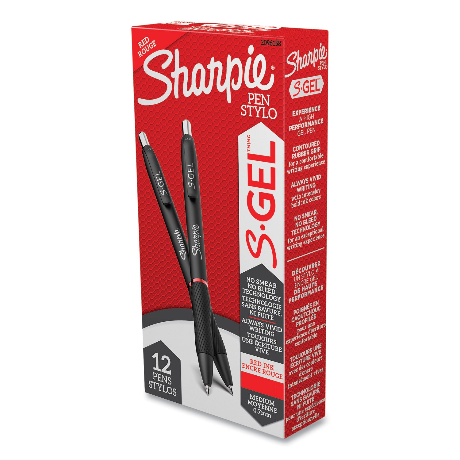 Sharpie® S-Gel™ S-Gel High-Performance Gel Pen, Retractable, Medium 0.7 Mm, Red Ink, Black Barrel, Dozen