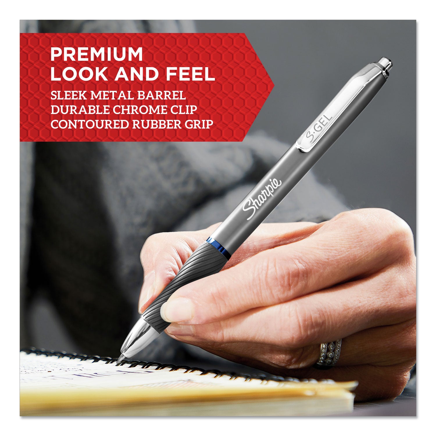 Sharpie® S-Gel™ S-Gel Premium Metal Barrel Gel Pen, Retractable, Medium 0.7 Mm, Blue Ink, Gun Metal Gray Barrel, Dozen