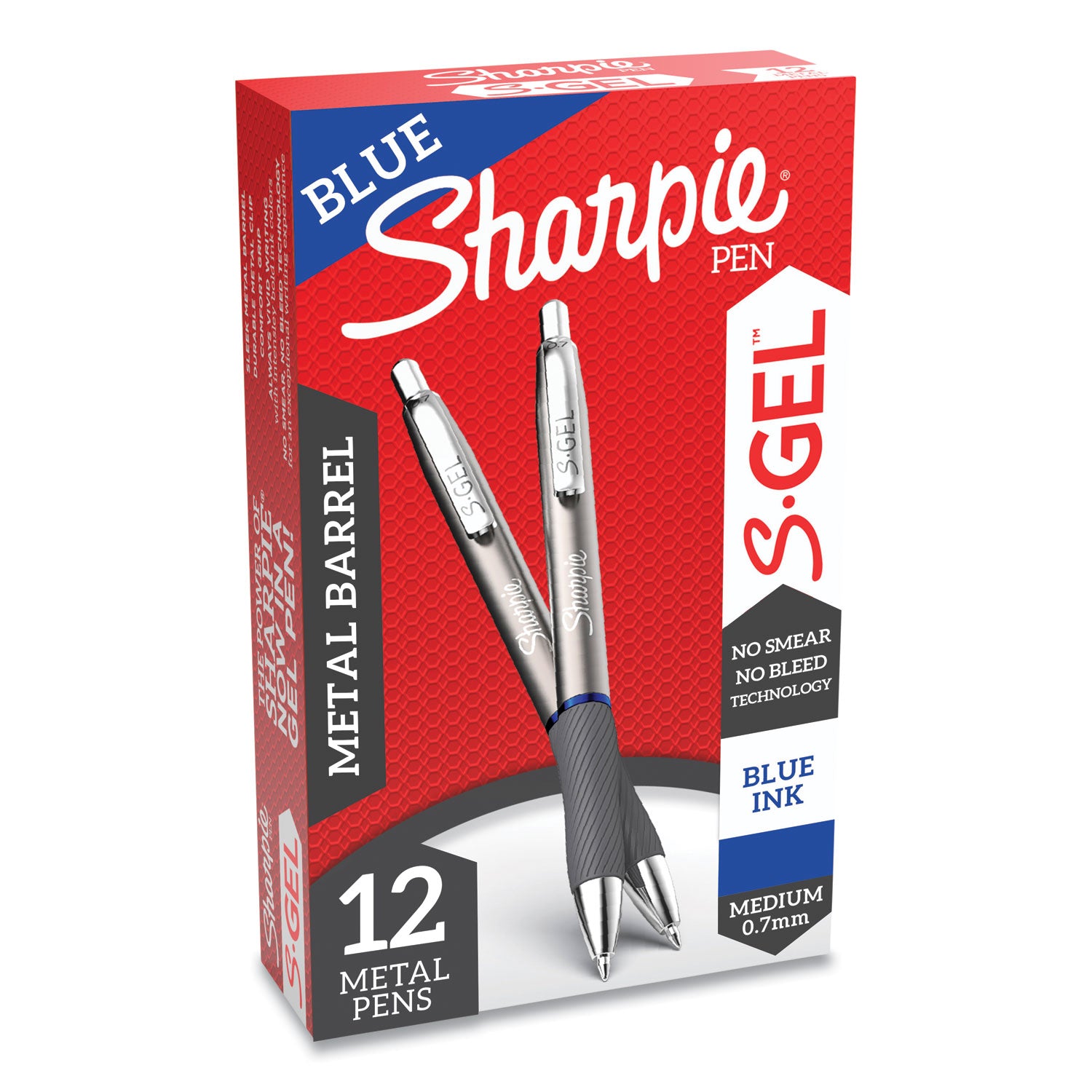 Sharpie® S-Gel™ S-Gel Premium Metal Barrel Gel Pen, Retractable, Medium 0.7 Mm, Blue Ink, Gun Metal Gray Barrel, Dozen
