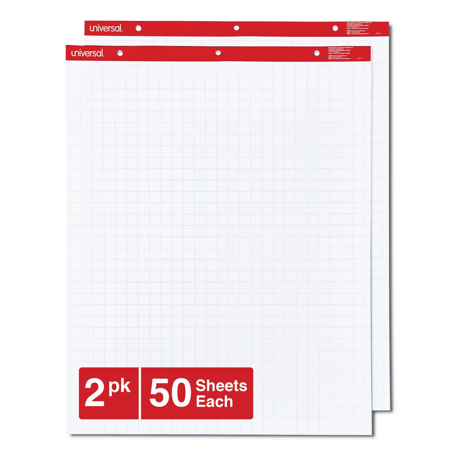 Universal™ Easel Pads/Flip Charts, Quadrille Rule (1 sq/in), 27 x 34, White, 50 Sheets, 2/Carton