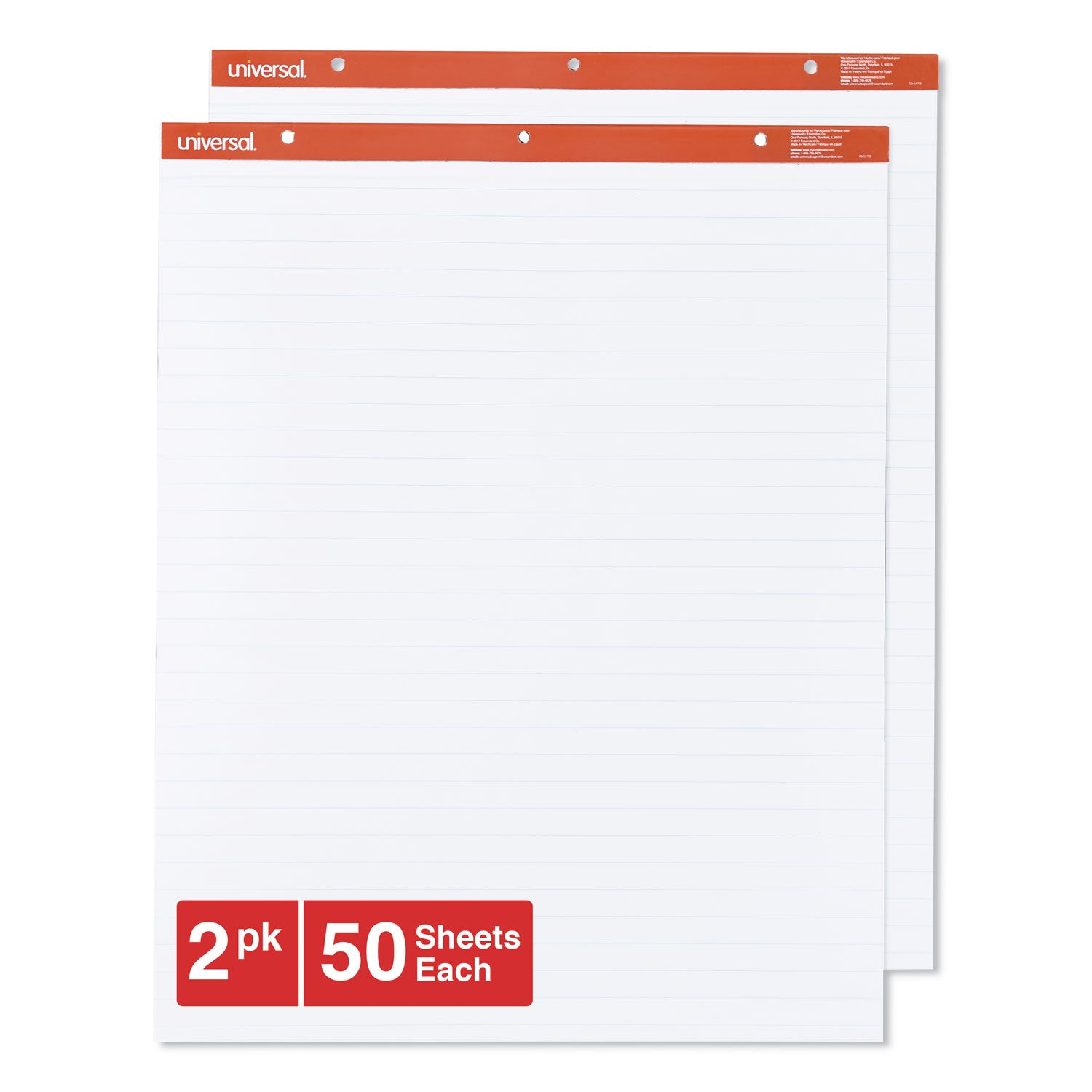 Universal™ Easel Pads/Flip Charts, Presentation Format (1" Rule), 27 x 34, White, 50 Sheets, 2/Carton