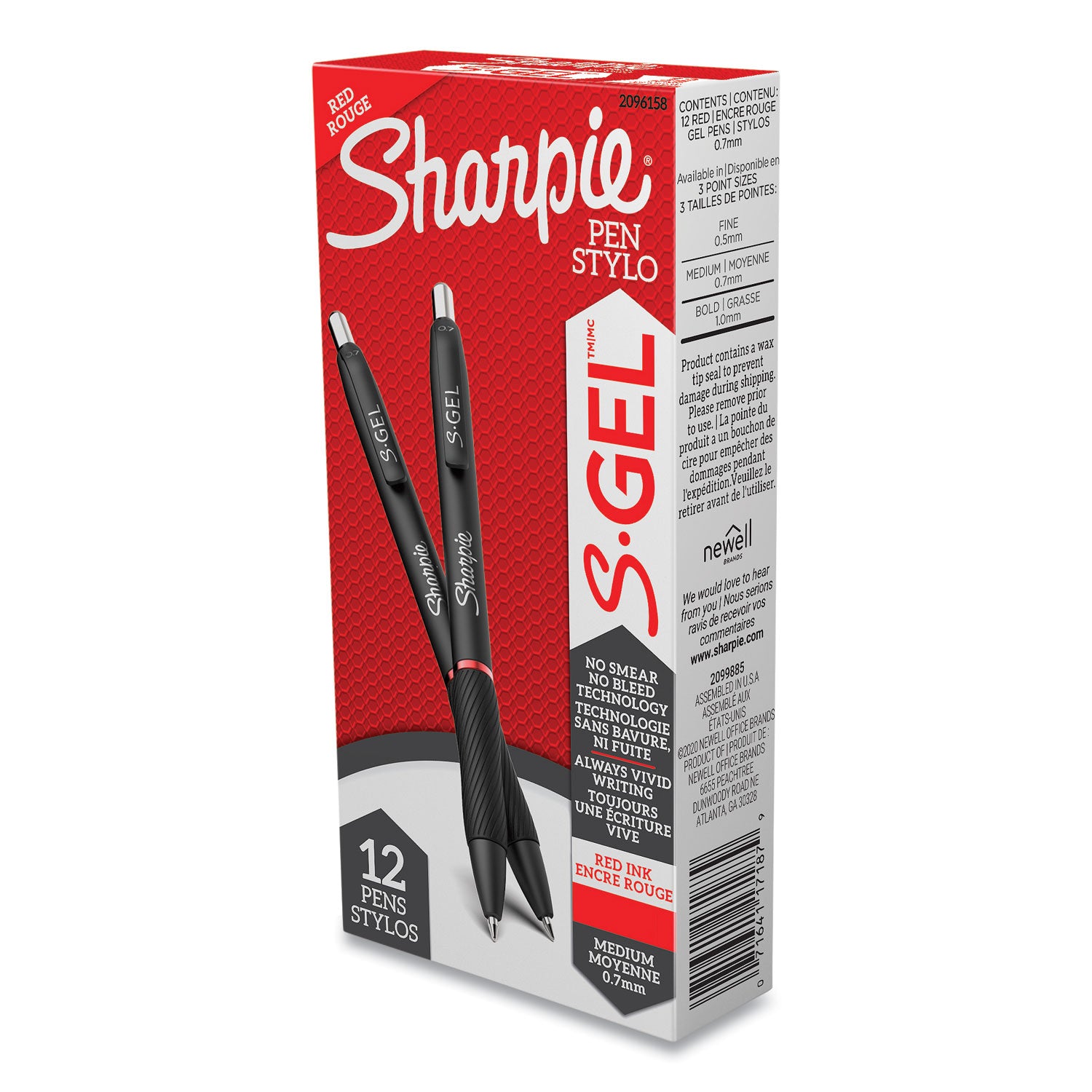Sharpie® S-Gel™ S-Gel High-Performance Gel Pen, Retractable, Medium 0.7 Mm, Red Ink, Black Barrel, Dozen