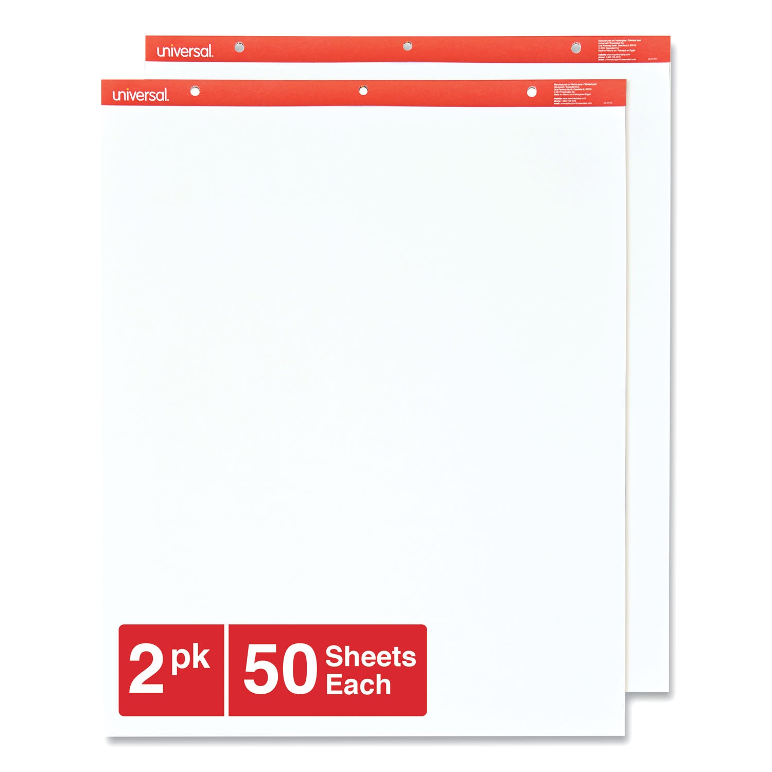 Universal™ Easel Pads/Flip Charts, Unruled, 27 x 34, White, 50 Sheets, 2/Carton