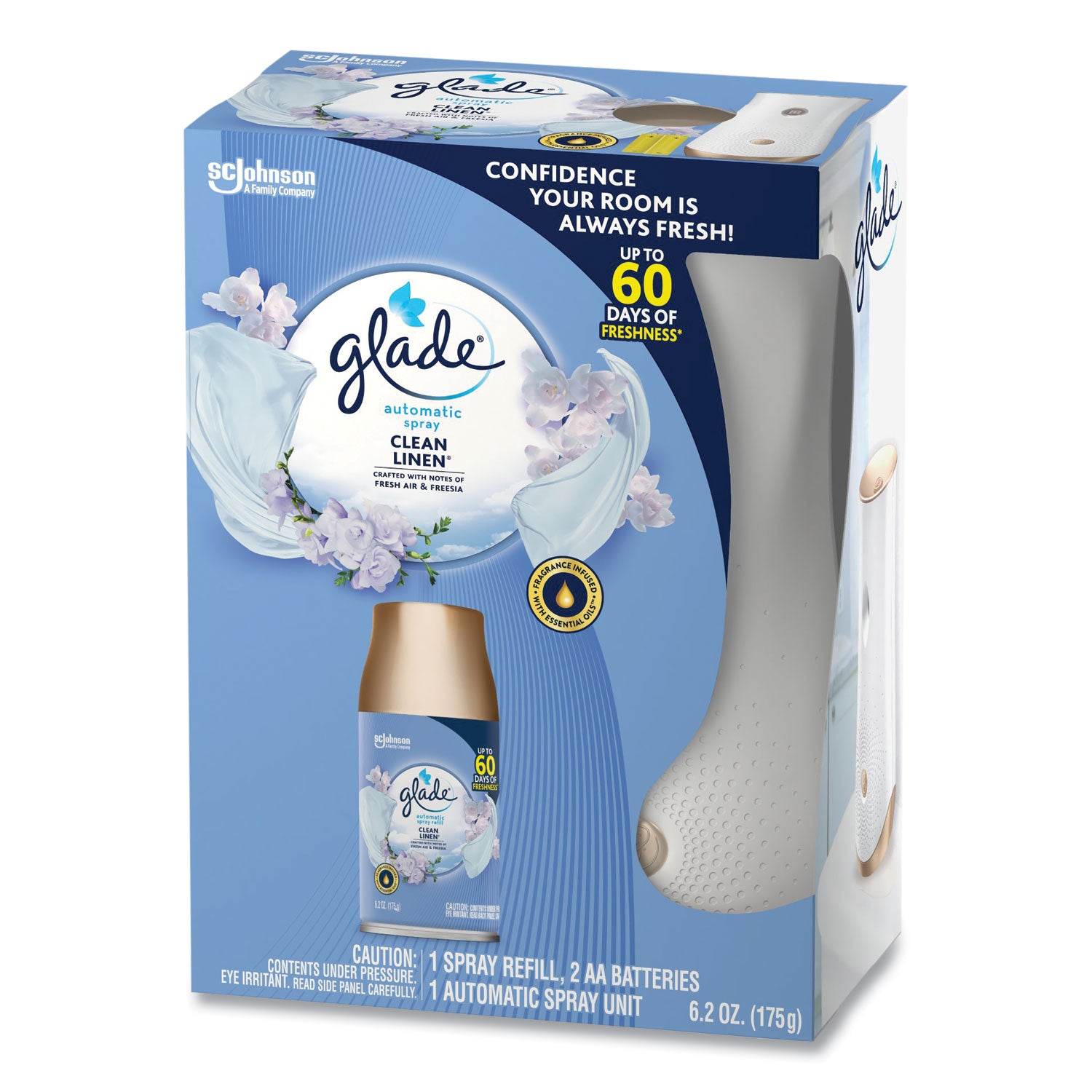 Glade® Automatic Spray Starter Kit, Spray Unit and Refill, White/Gold, Clean Linen