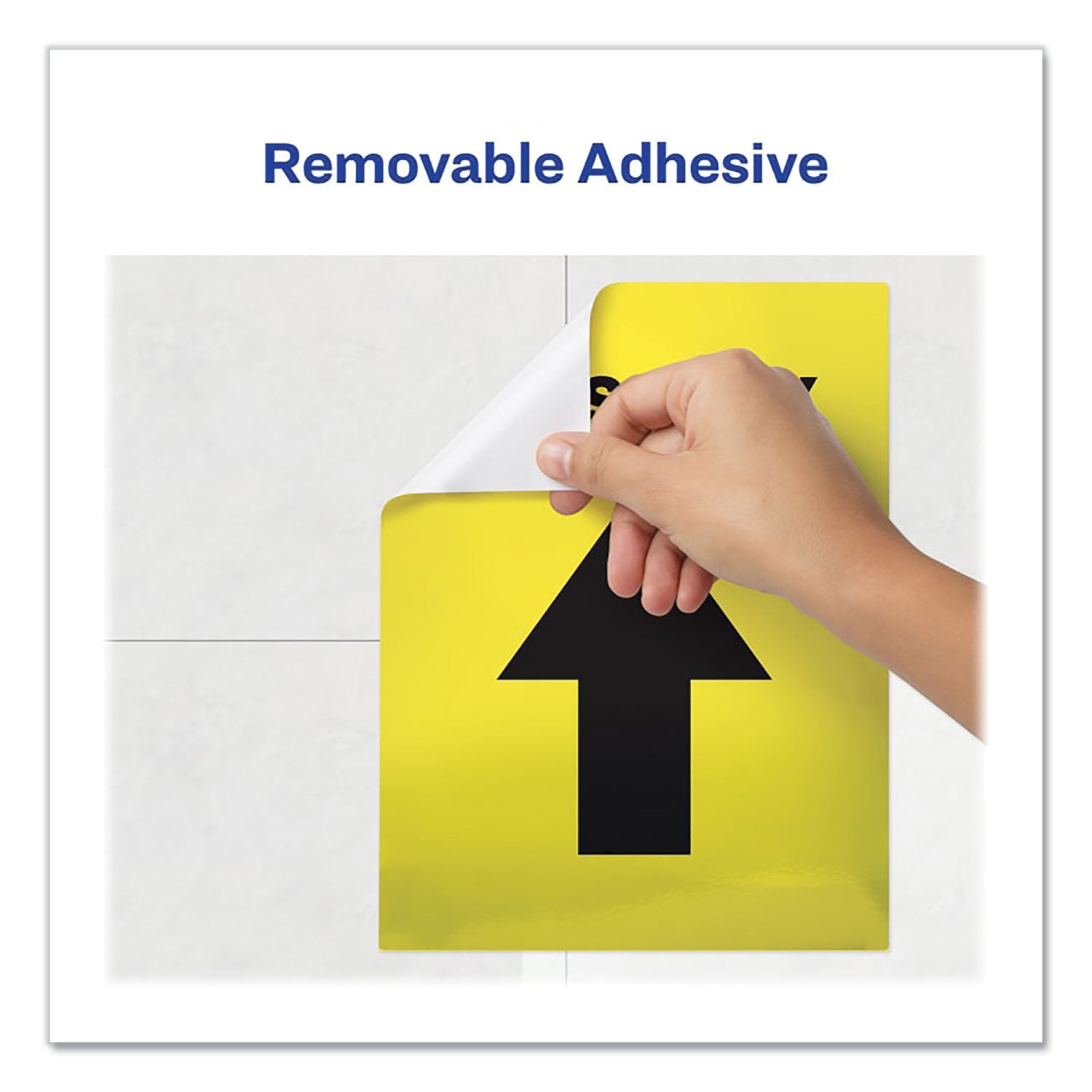 Avery® Social Distancing Floor Decals, 8.5 X 11, This Way, Yellow Face, Black Graphics, 5/pack