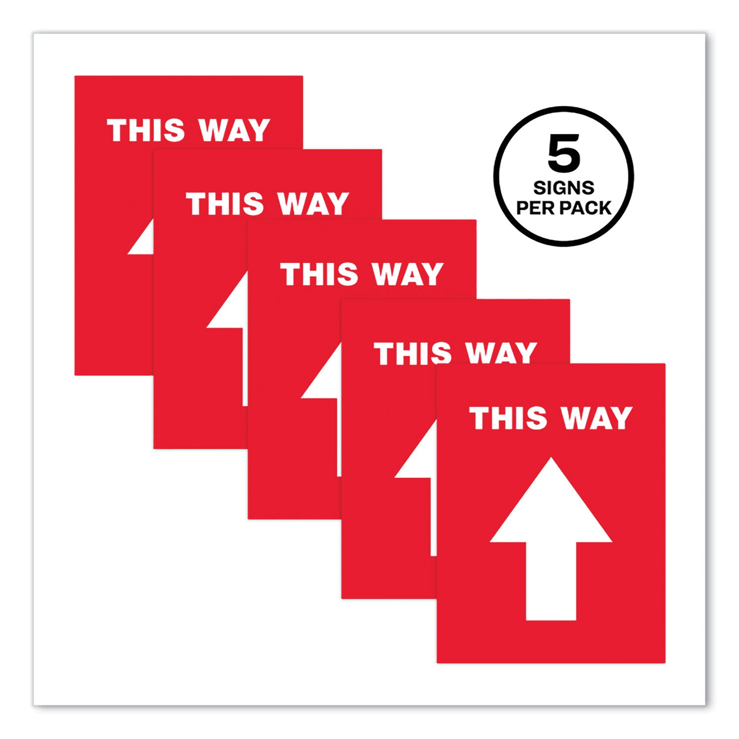 Avery® Social Distancing Floor Decals, 8.5 X 11, This Way, Red Face, White Graphics, 5/pack