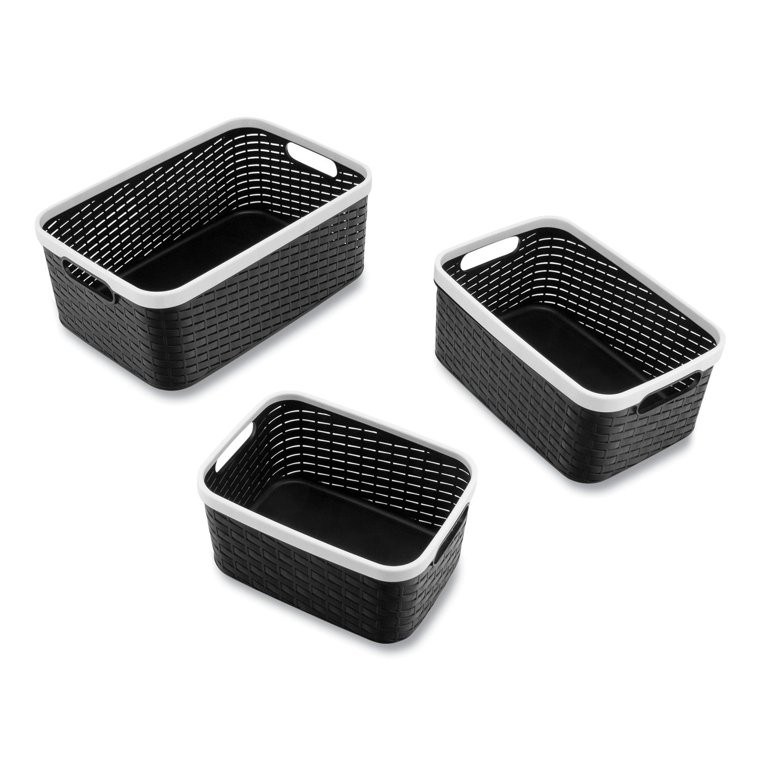 Advantus Open Lid Storage Bin, Assorted Sizes, Black/white, 3/pack
