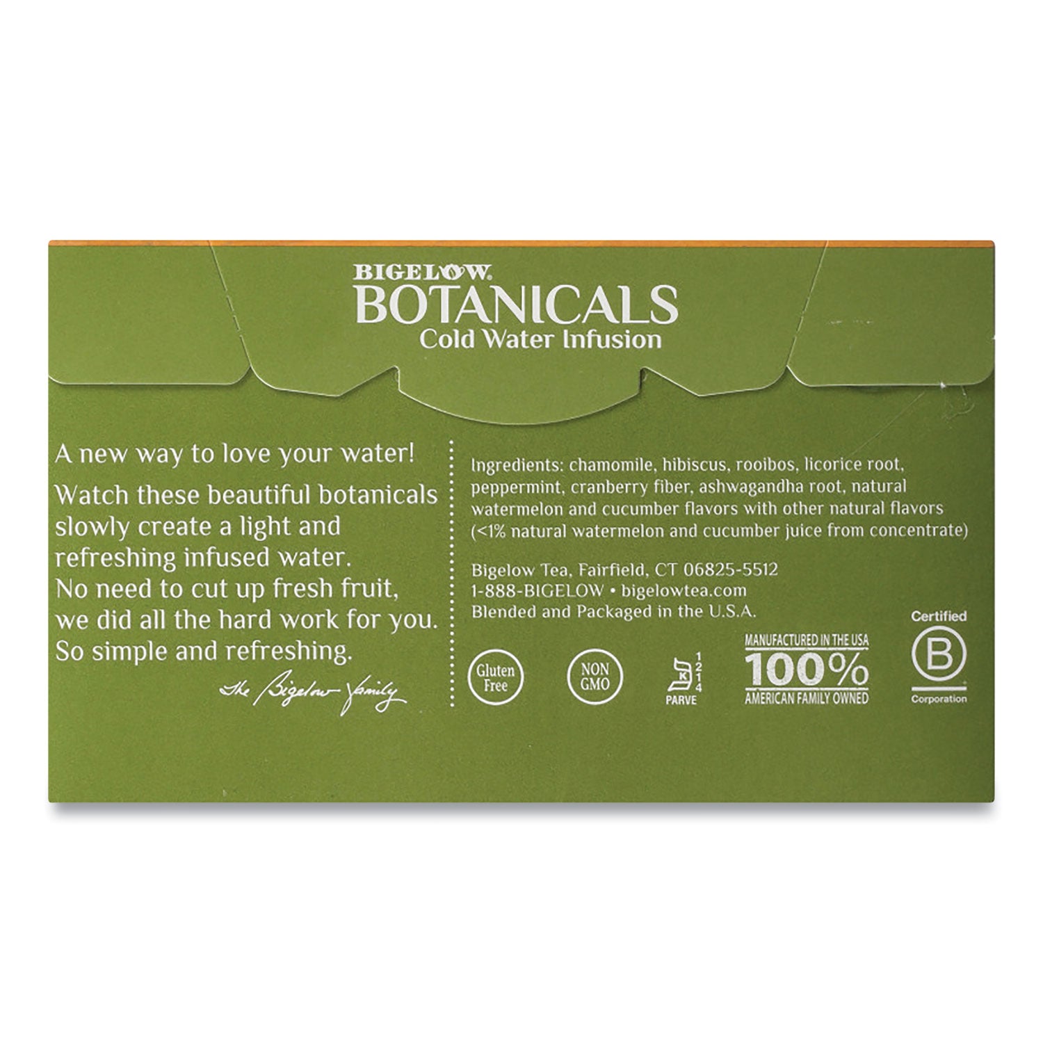 Bigelow® Botanicals Watermelon Cucumber Mint Cold Water Herbal Infusion, 0.7 Oz Tea Bag, 18/box