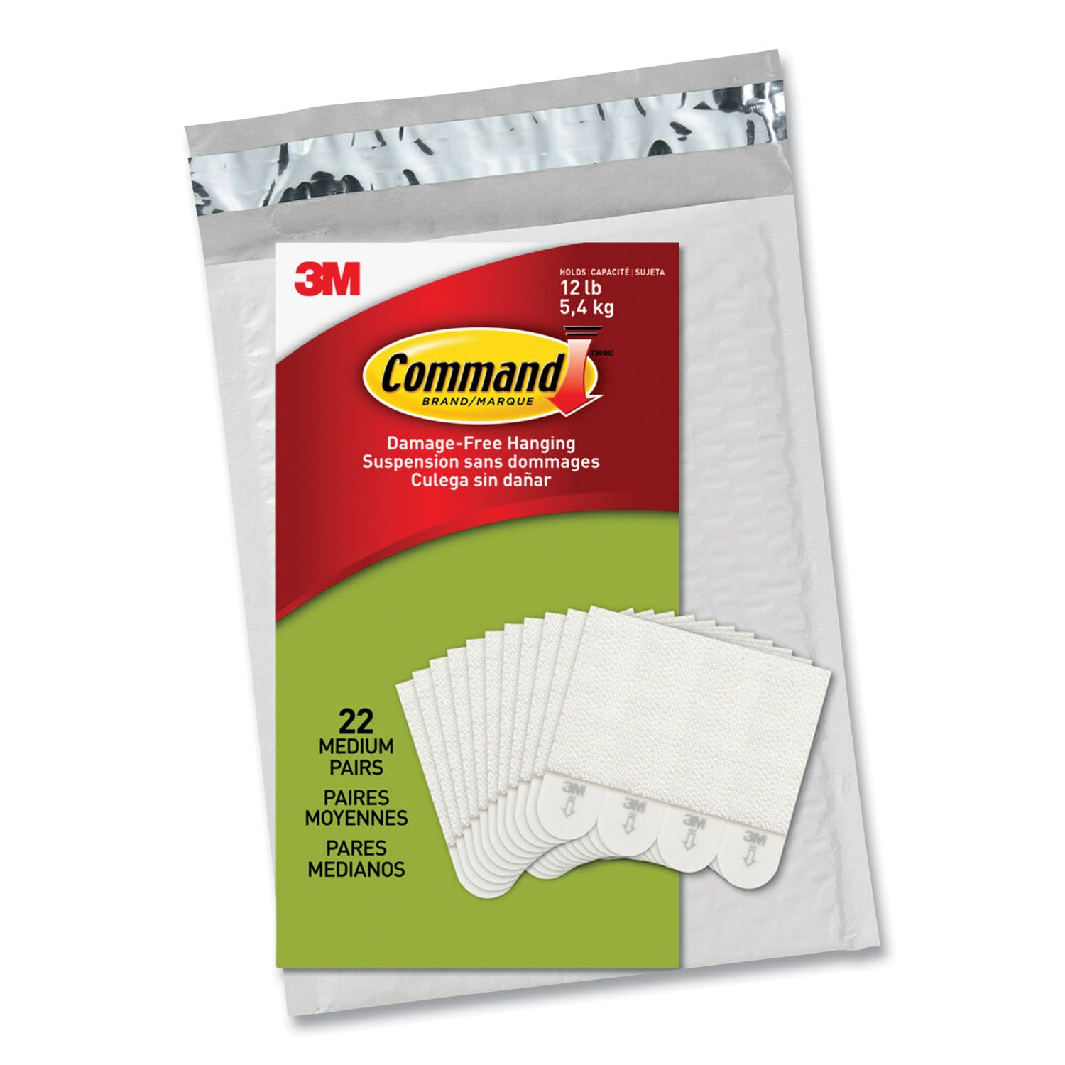 Command™ Picture Hanging Strips, Removable, Holds Up To 3 Lbs Per Pair, Medium, 0.63 X 2.75, White, 22 Pairs/pack