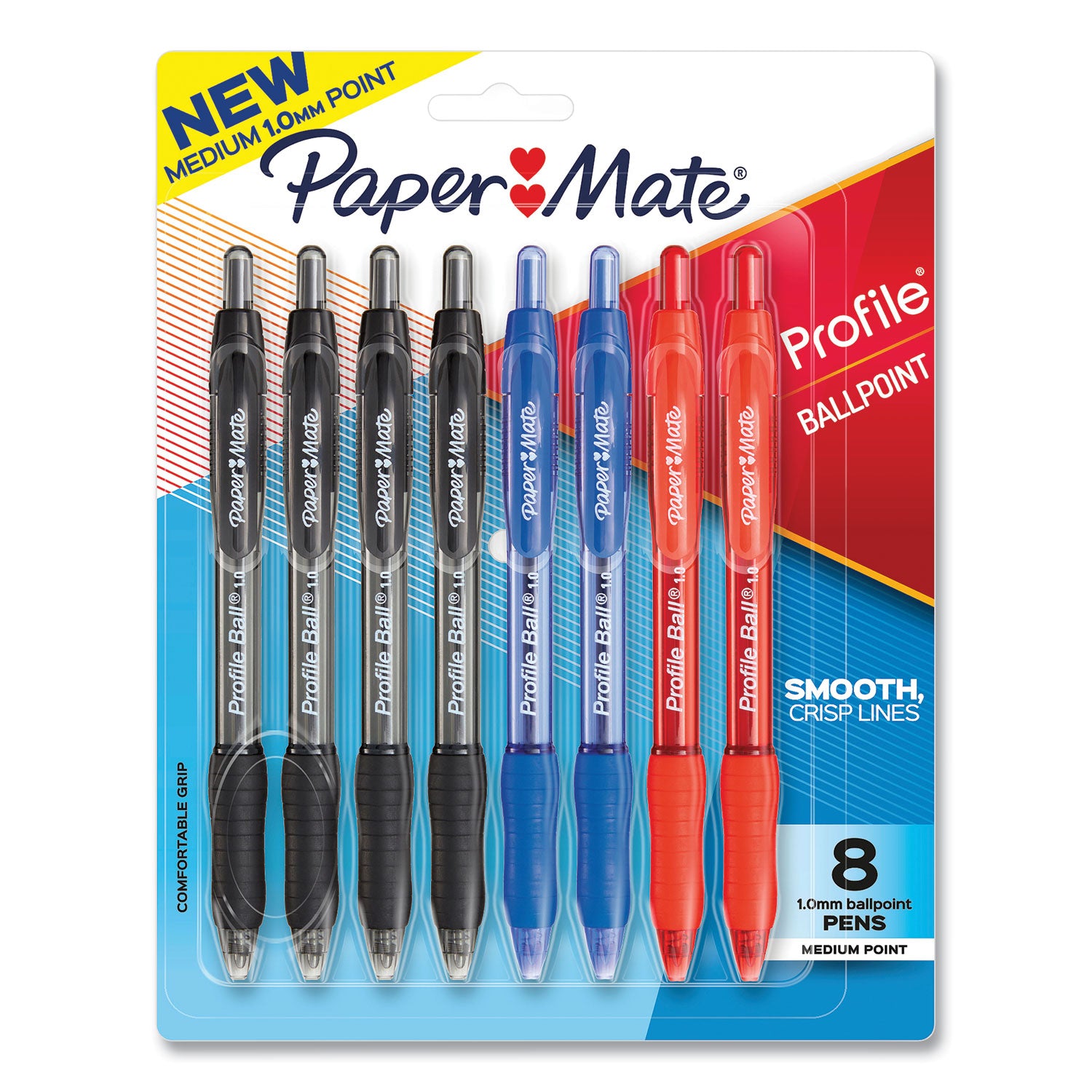Profile Ballpoint Pen, Retractable, Medium 1 mm, Assorted Ink and Barrel Colors, 8/Pack