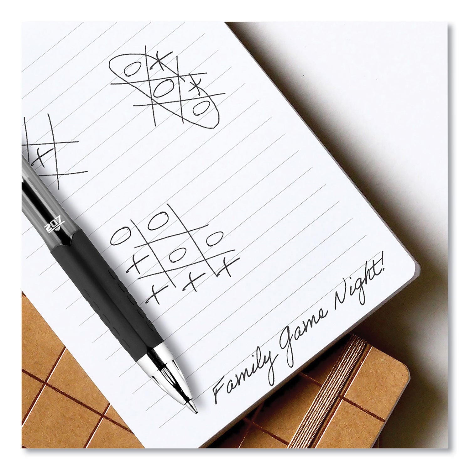 uniball® Signo 207 Gel Pen, Retractable, Medium 0.7 mm, Black Ink, Clear/Black Barrel, 5/Pack