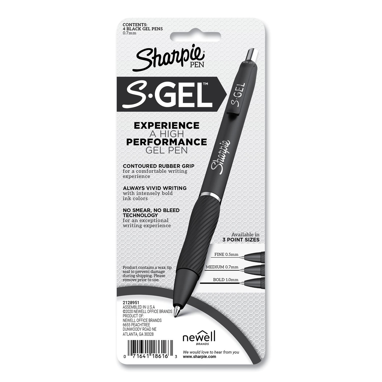 Sharpie® S-Gel™ S-Gel Fashion Barrel Gel Pen, Retractable, Medium 0.7 Mm, Black Ink, Pearl White Barrel, 4/pack