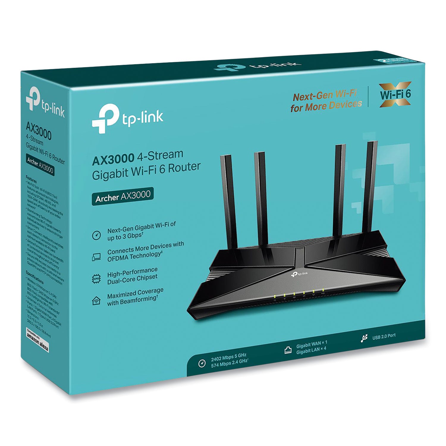 TP-Link Archer Ax3000 Dual Band Gigabit Wi-Fi 6 Router, 5 Ports, Dual-Band 2.4 Ghz/5 Ghz