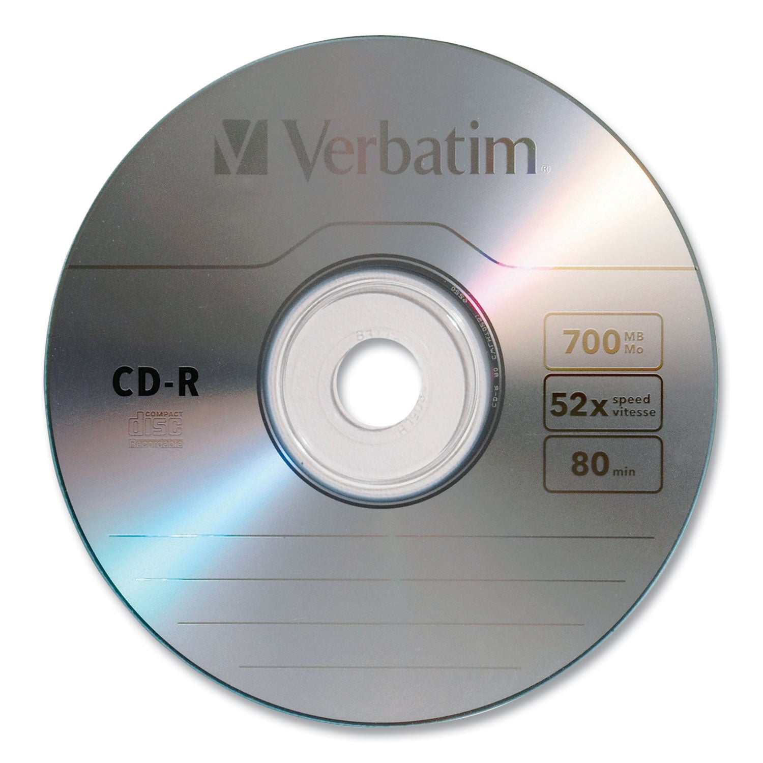 Verbatim® Cd-R Recordable Disc, 700 Mb/80 Min, 52x, Slim Jewel Case, Silver, 10/pack