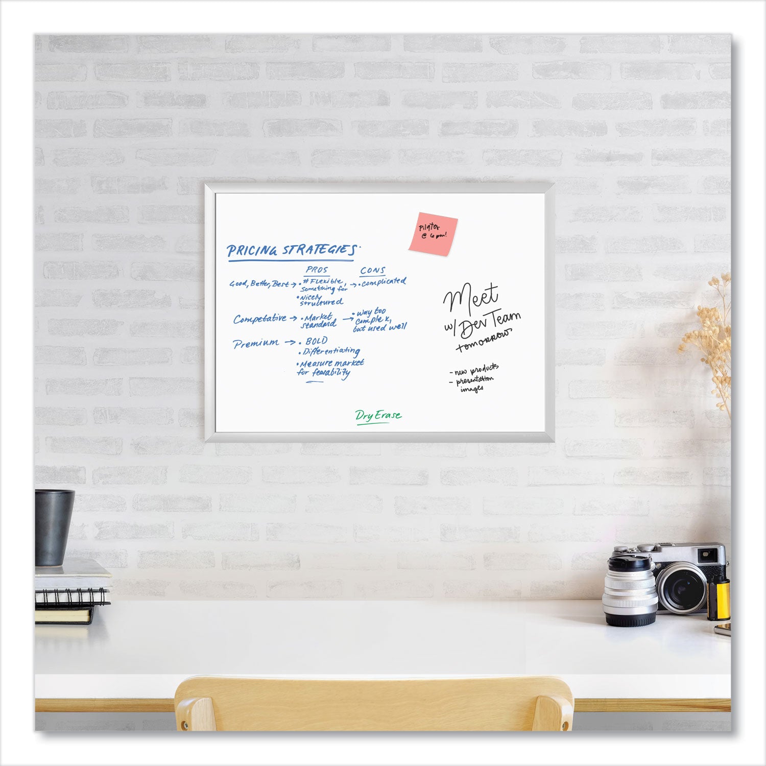 U Brands Melamine Dry Erase Board, 24" x 18" (Actual Size: 23" x 17"), White Surface, Satin Aluminum Frame