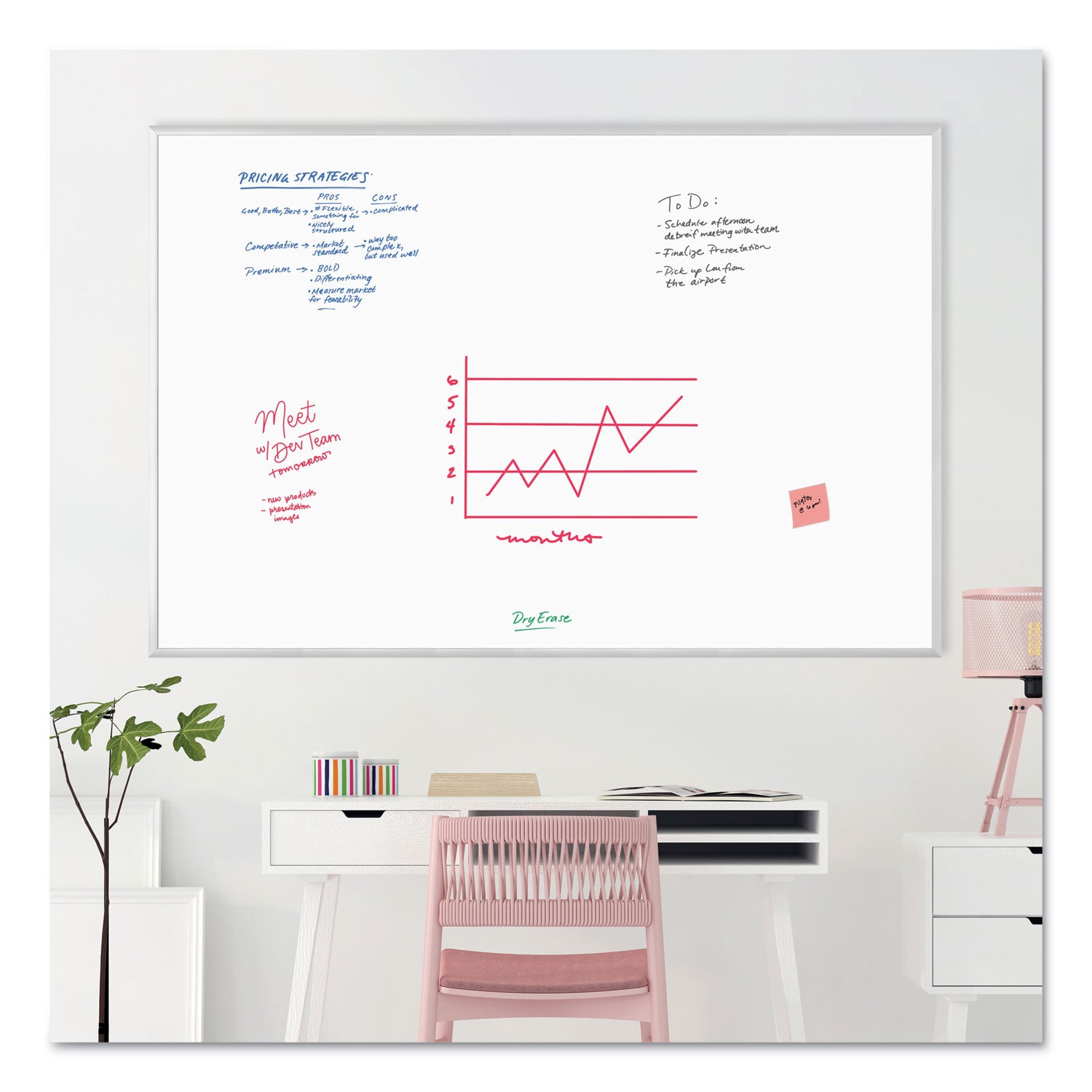 U Brands Melamine Dry Erase Board, 72" x 48" (Actual Size: 70" x 47"), White Surface, Satin Aluminum Frame