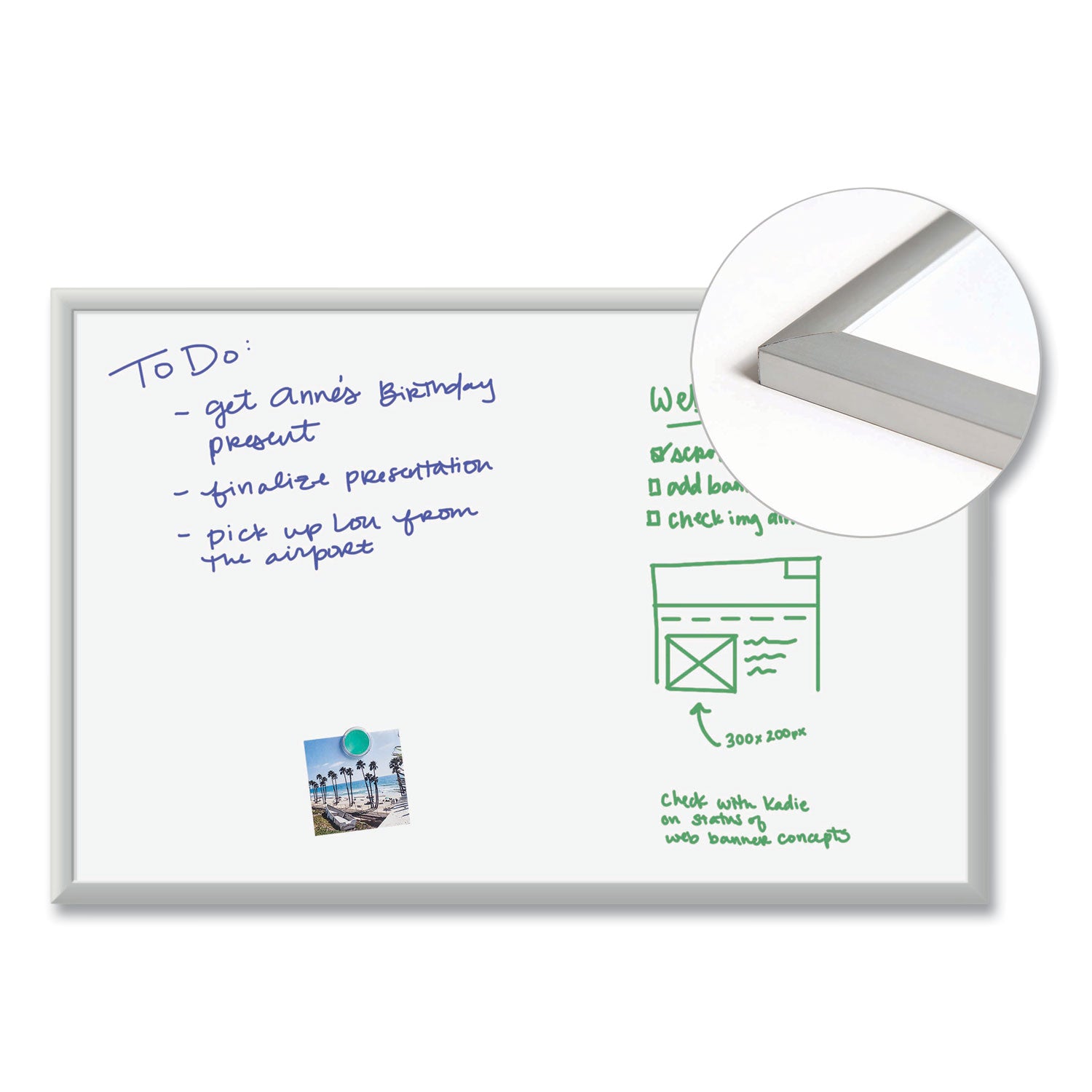 U Brands Magnetic Dry Erase Board with Aluminum Frame, 36" x 24" (Actual Size: 35" x 23"), White Surface, Satin Aluminum Frame