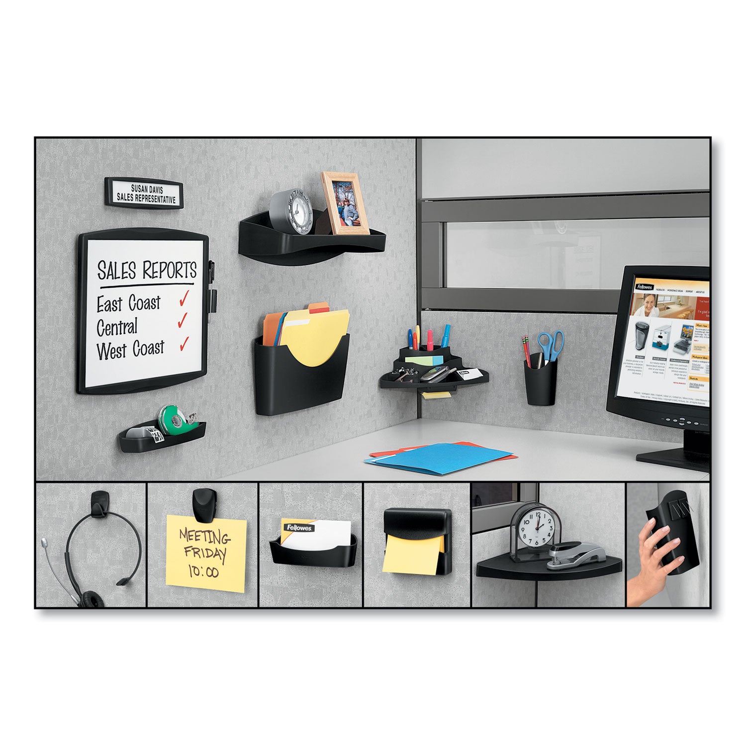 Fellowes® Partition Additions Dry Erase Board, 15.38" x 13.25", White Surface, Dark Graphite Gray HPS/Plastic Frame
