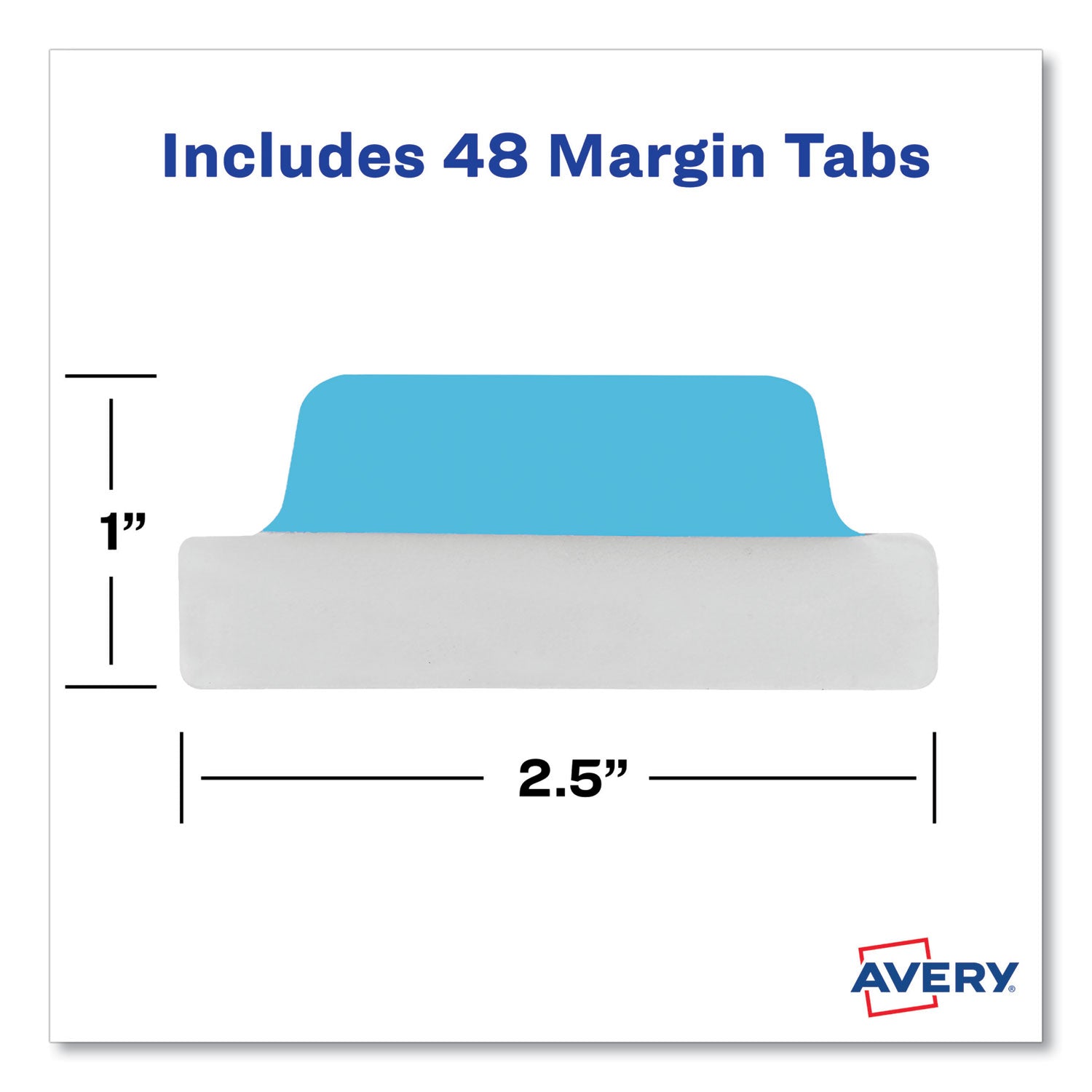 Avery® Ultra Tabs Repositionable Tabs, Margin Tabs: 2.5" x 1", 1/5-Cut, Assorted Colors, 48/Pack