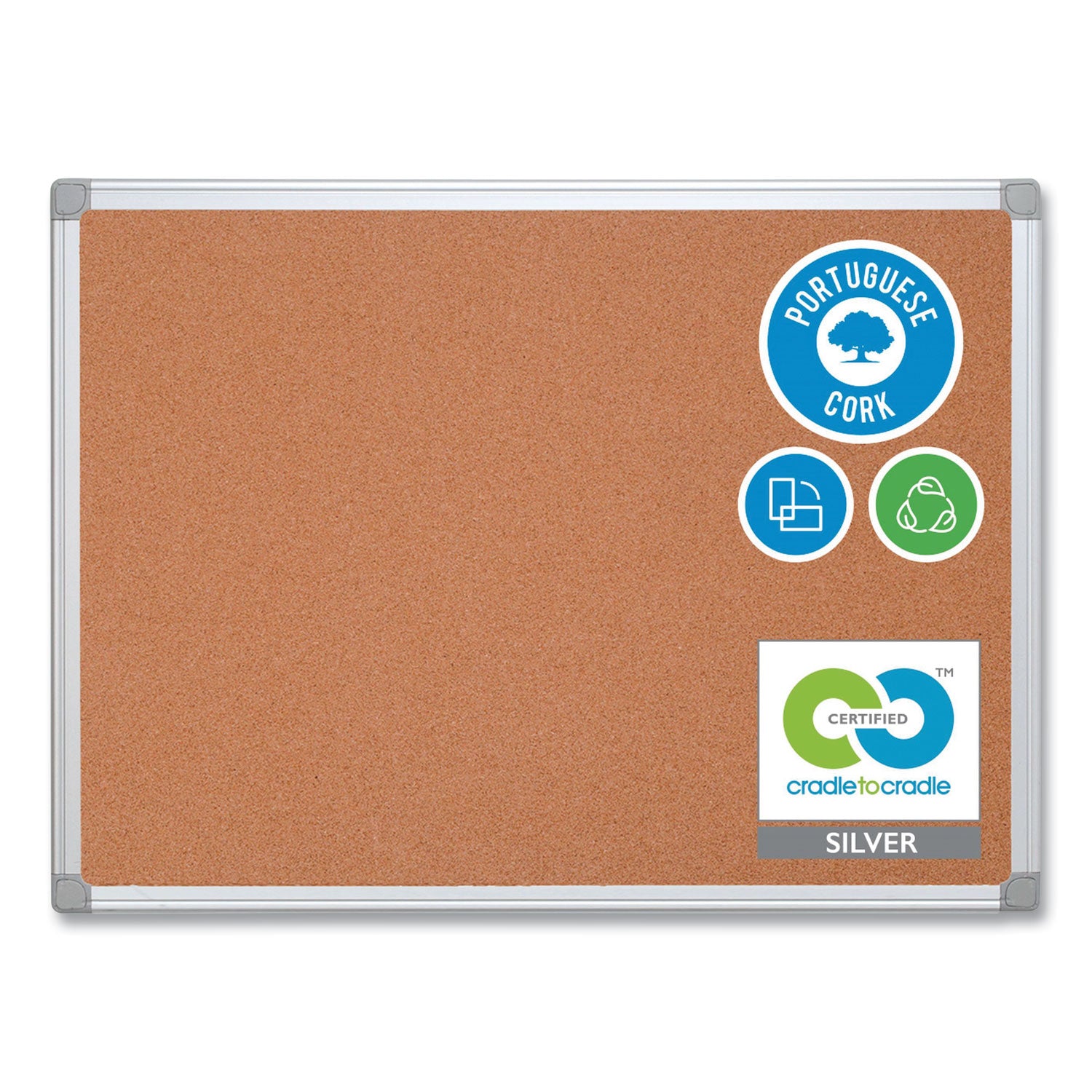 MasterVision® Earth Cork Board, 36" x 24", Tan Surface, Satin Aluminum Frame