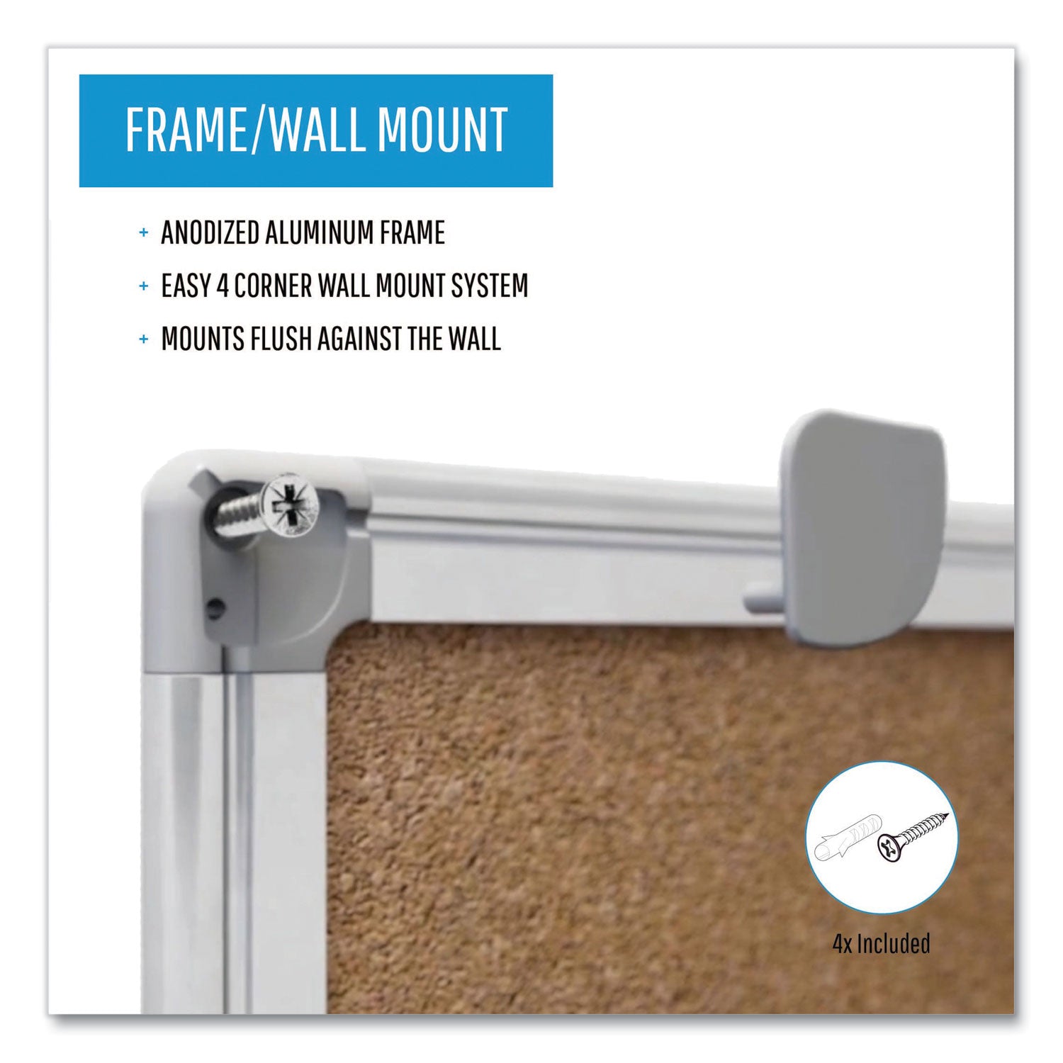 MasterVision® Earth Cork Board, 48" x 36", Tan Surface, Satin Aluminum Frame