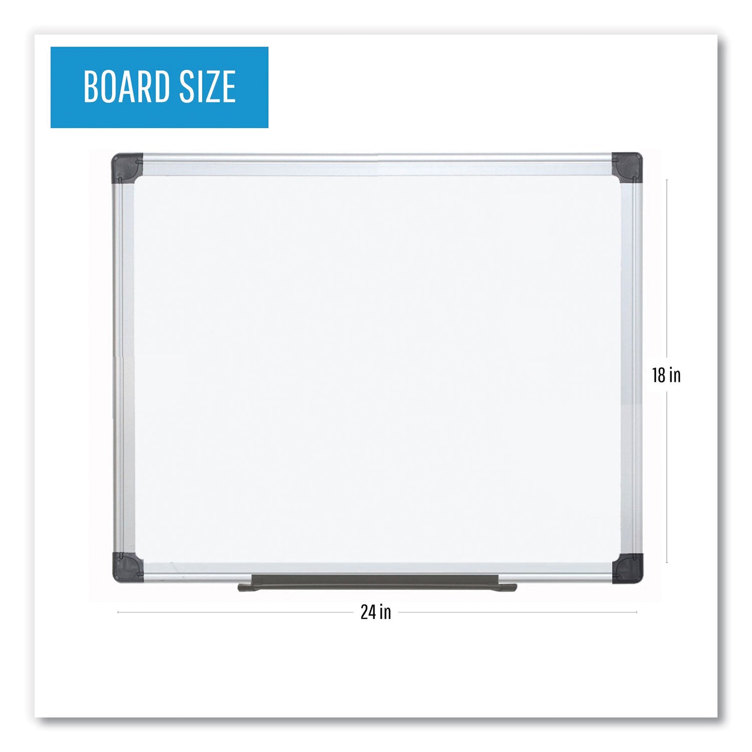 MasterVision® Value Lacquered Steel Magnetic Dry Erase Board, 18" x 24", White Surface, Satin Aluminum Frame