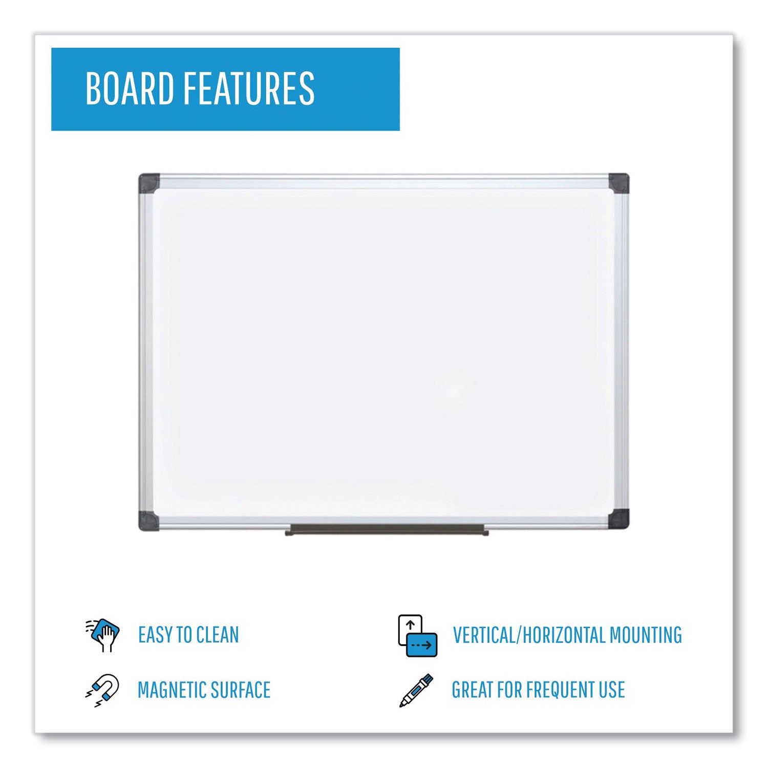 MasterVision® Value Lacquered Steel Magnetic Dry Erase Board, 18" x 24", White Surface, Satin Aluminum Frame