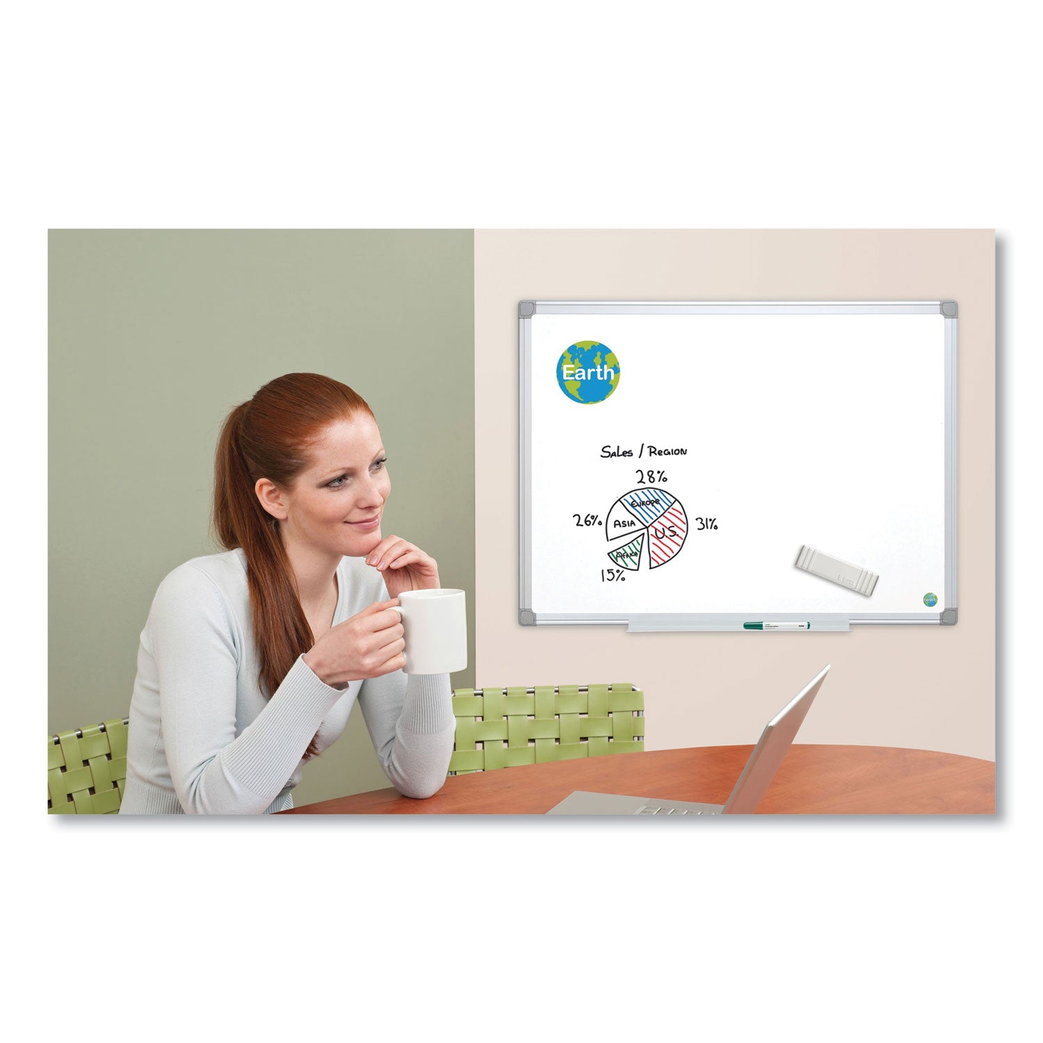 MasterVision® Earth Silver Easy Clean Dry Erase Boards, 72" x 48", White Surface, Satin Aluminum Frame