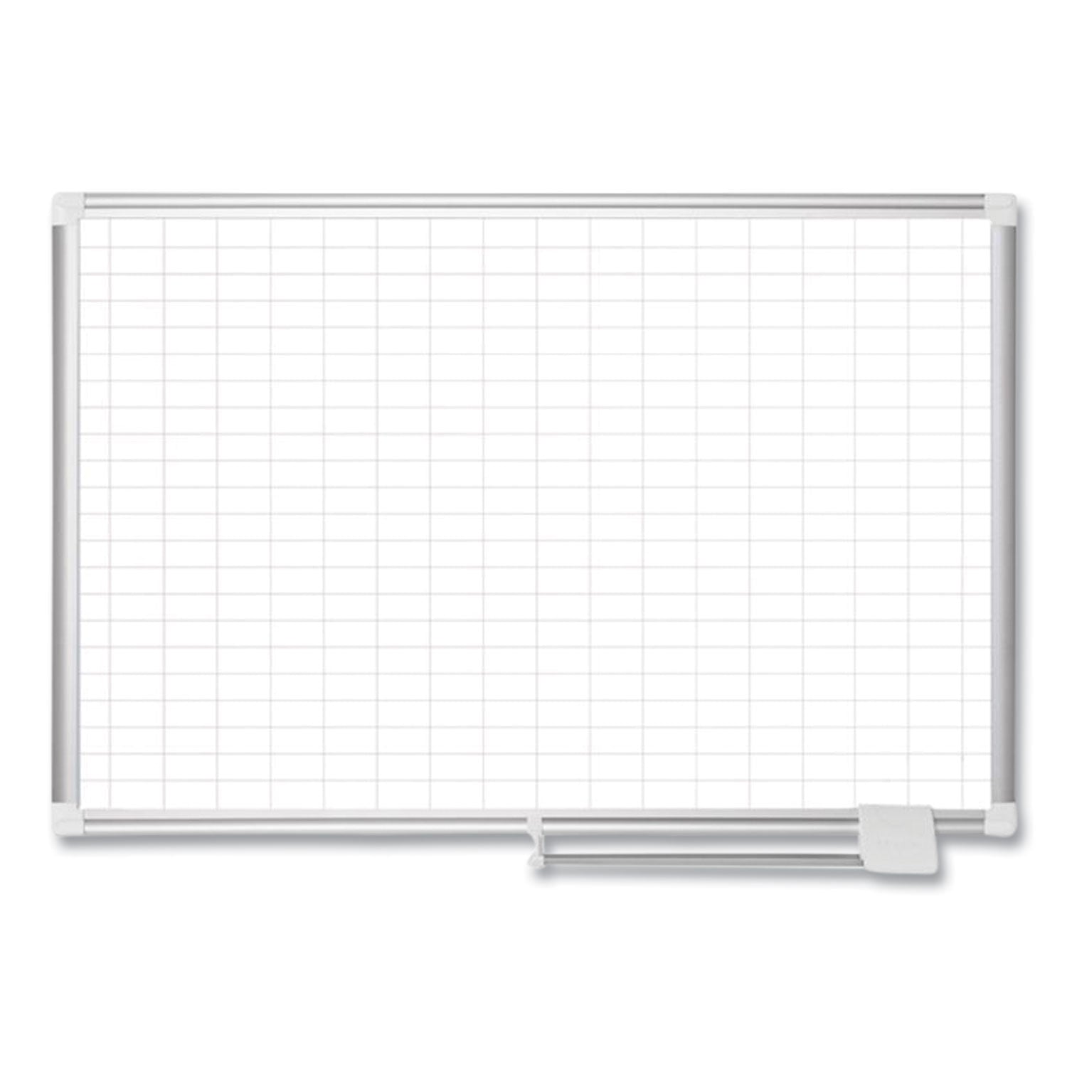 Gridded Magnetic Steel Dry Erase Planning Board, 1 x 2 Grid, 72 x 48, White Surface, Silver Aluminum Frame