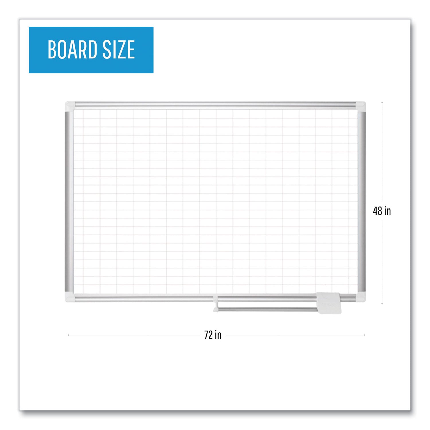 MasterVision® Gridded Magnetic Steel Dry Erase Project Planning Board, 1" x 2" Cells, 72" x 48", White Surface, Satin Aluminum Frame