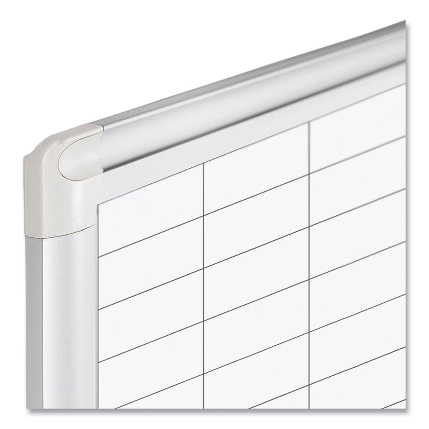 MasterVision® Gridded Magnetic Steel Dry Erase Project Planning Board, 1" x 2" Cells, 72" x 48", White Surface, Satin Aluminum Frame