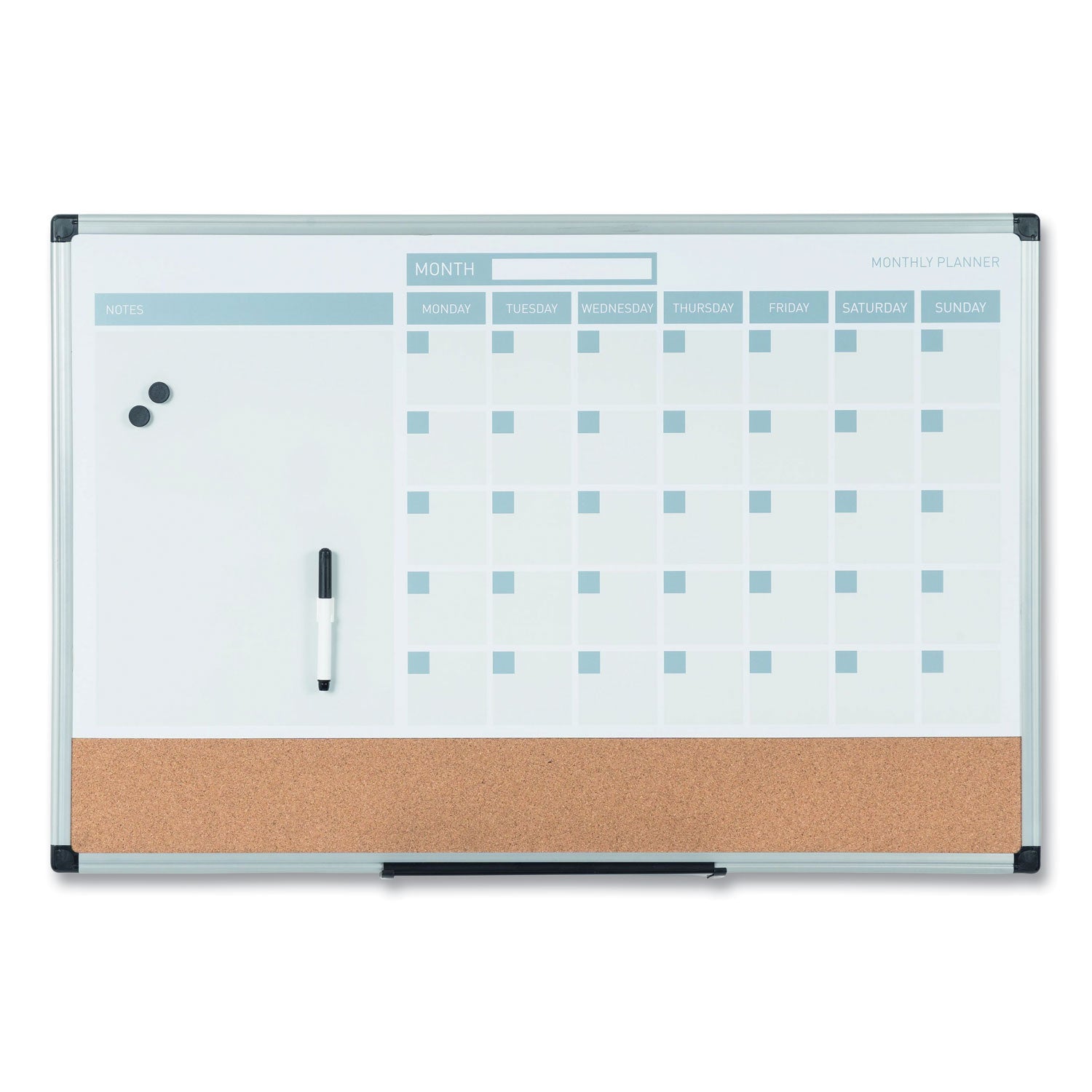 3-in-1 Calendar Planner, 36 x 24, White Surface, Silver Aluminum Frame