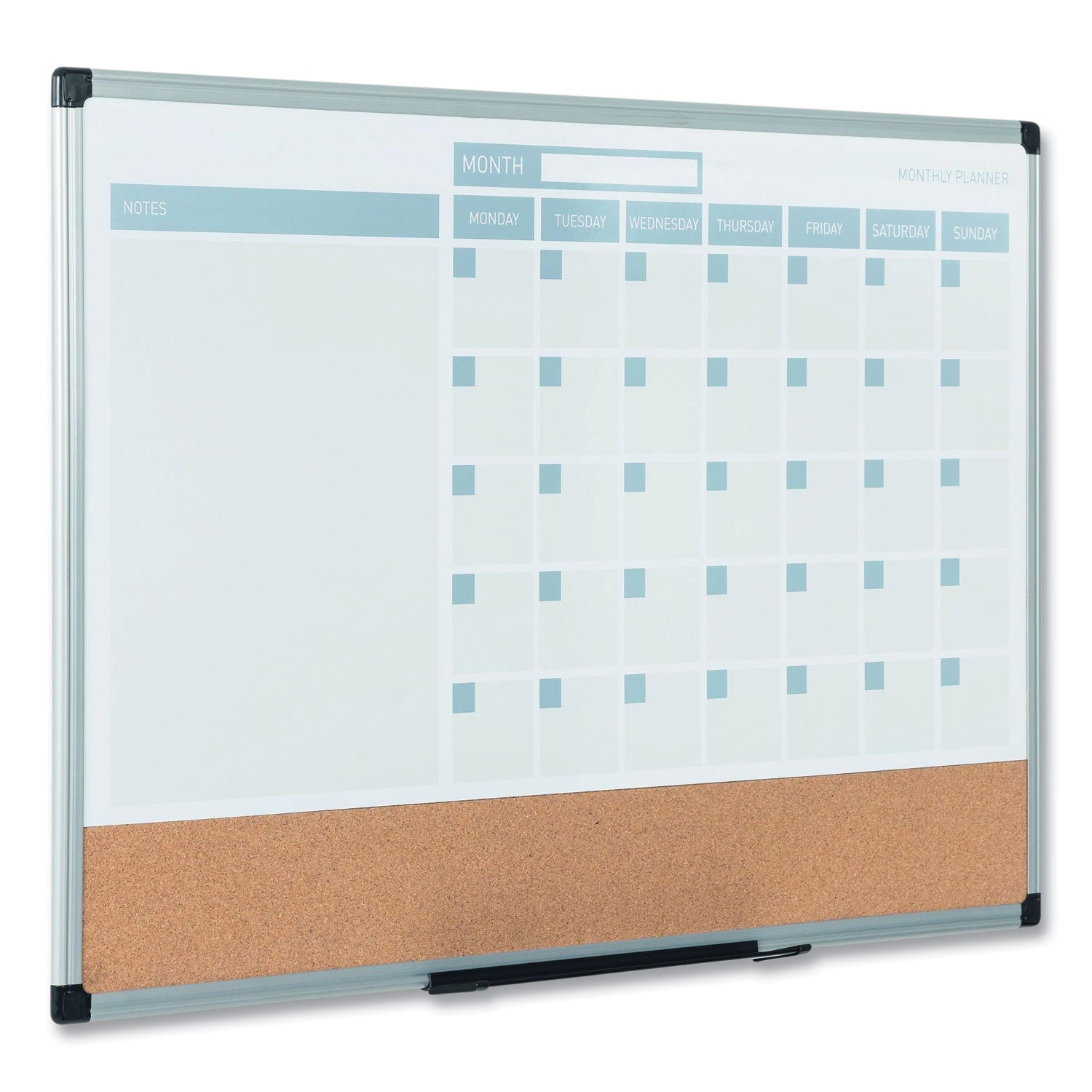 MasterVision® 3-in-1 Planner Board, Monthly Planning/Scheduling Calendar, 24" x 18", Tan/White/Blue Surface, Satin Aluminum Frame