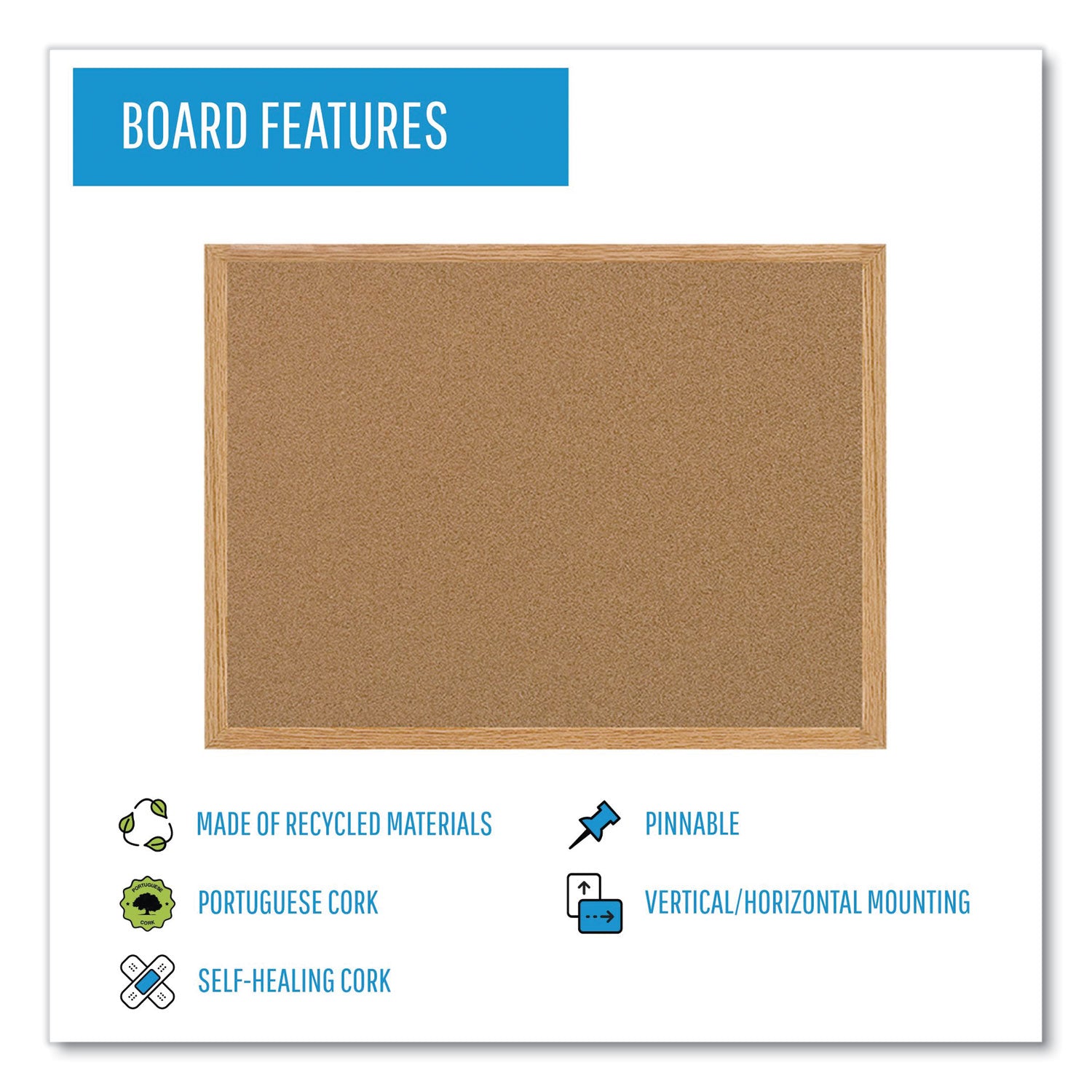 MasterVision® Earth Cork Board, 36" x 24", Tan Surface, Oak Finished Wood Frame