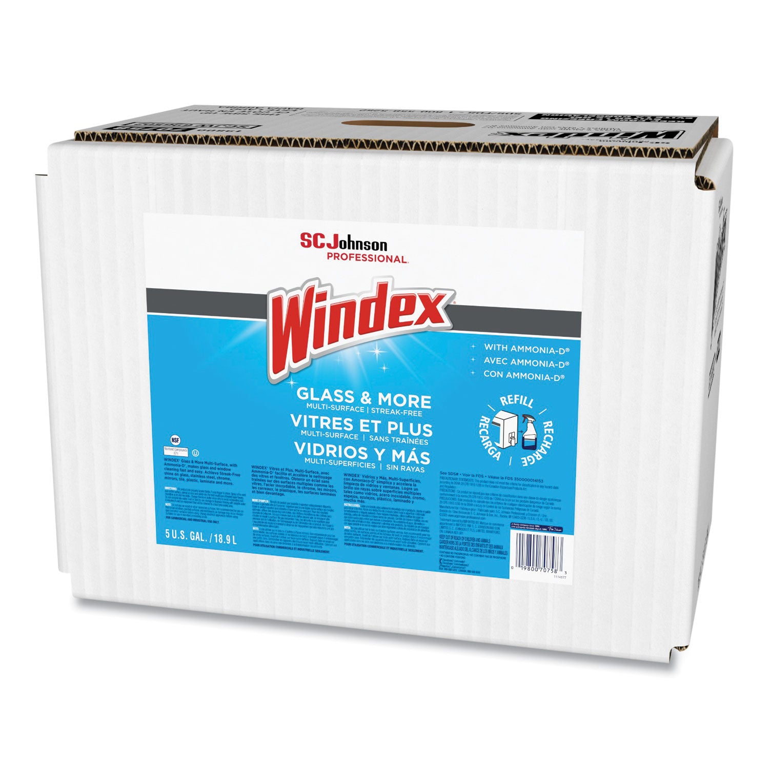 Windex® Glass Cleaner with Ammonia-D, 5 gal Bag-in-Box Dispenser