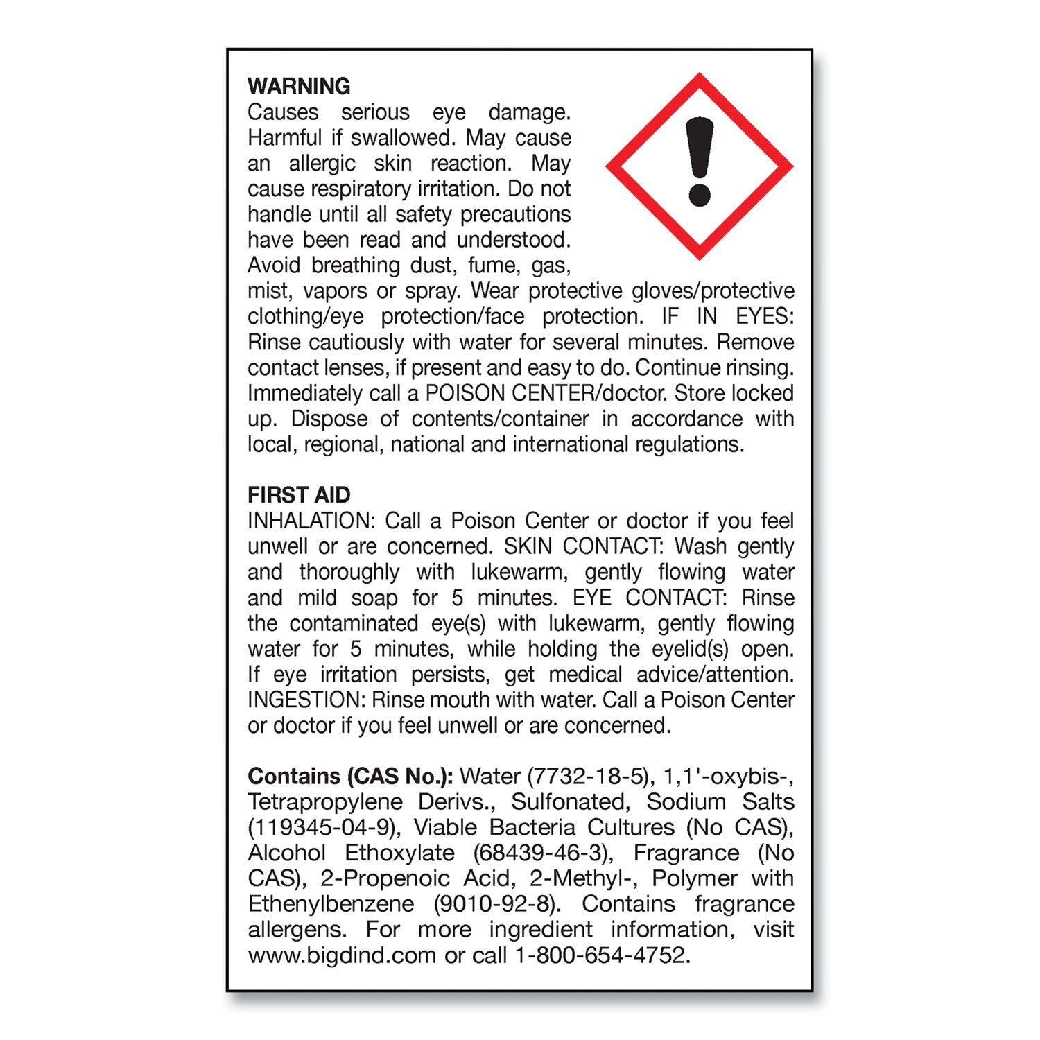 Big D Industries Enzym D Digester Liquid Deodorant, Lemon, 32 Oz Bottle, 12/carton