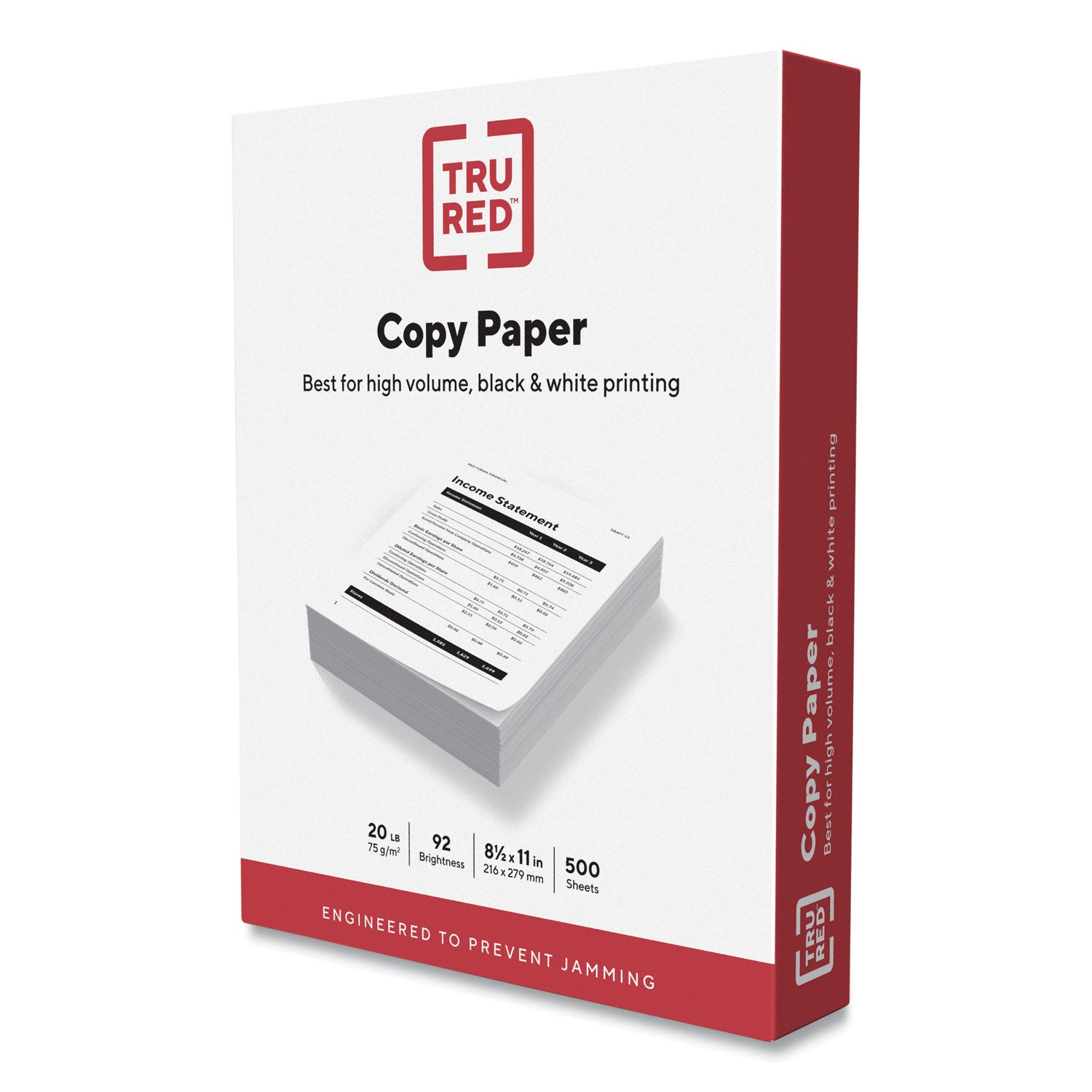 TRU RED™ Copy Paper, 92 Bright, 20 lb Bond Weight, 8.5 x 11, 500 Sheets/Ream, 8 Reams/Carton