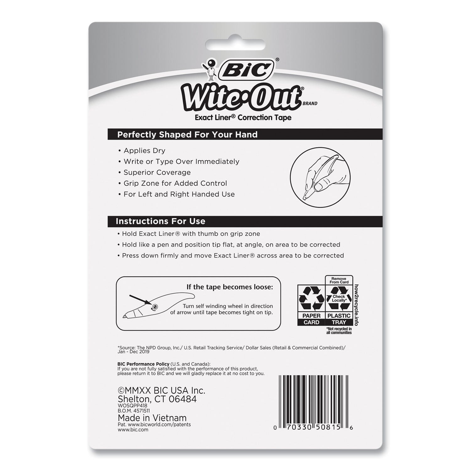 BIC® Wite-Out Brand Exact Liner Correction Tape, Non-Refillable, 0.2" x 236", 4/Pack