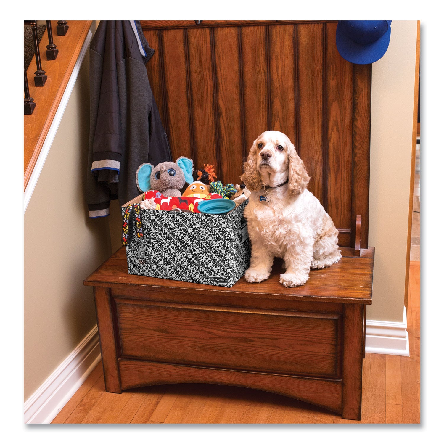 Bankers Box® Stor/file Decorative Medium-Duty Storage Box, Letter/legal Files, 12.5" X 16.25" X 10.5", Black/white Brocade Design, 4/ct