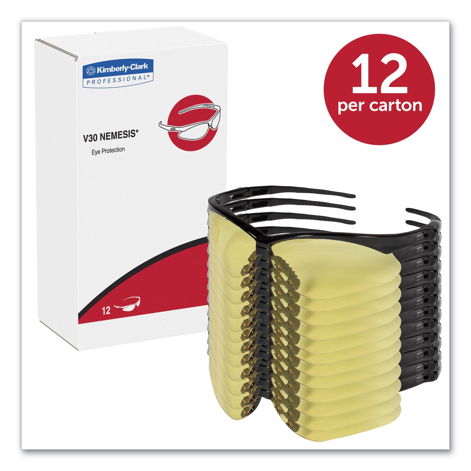 KleenGuard™ Nemesis Safety Glasses, Black Frame, Amber Lens, 12/Box