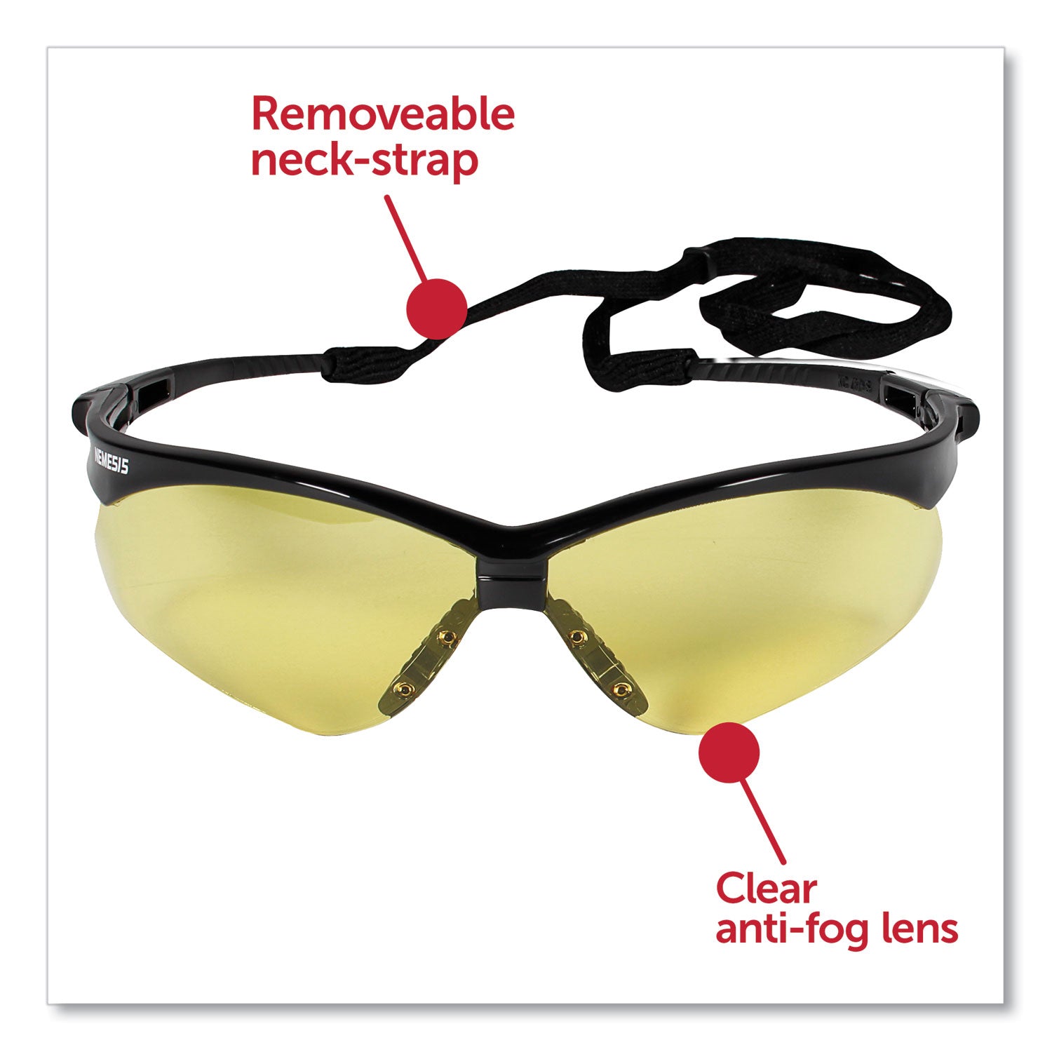 KleenGuard™ Nemesis Safety Glasses, Black Frame, Amber Lens, 12/Box