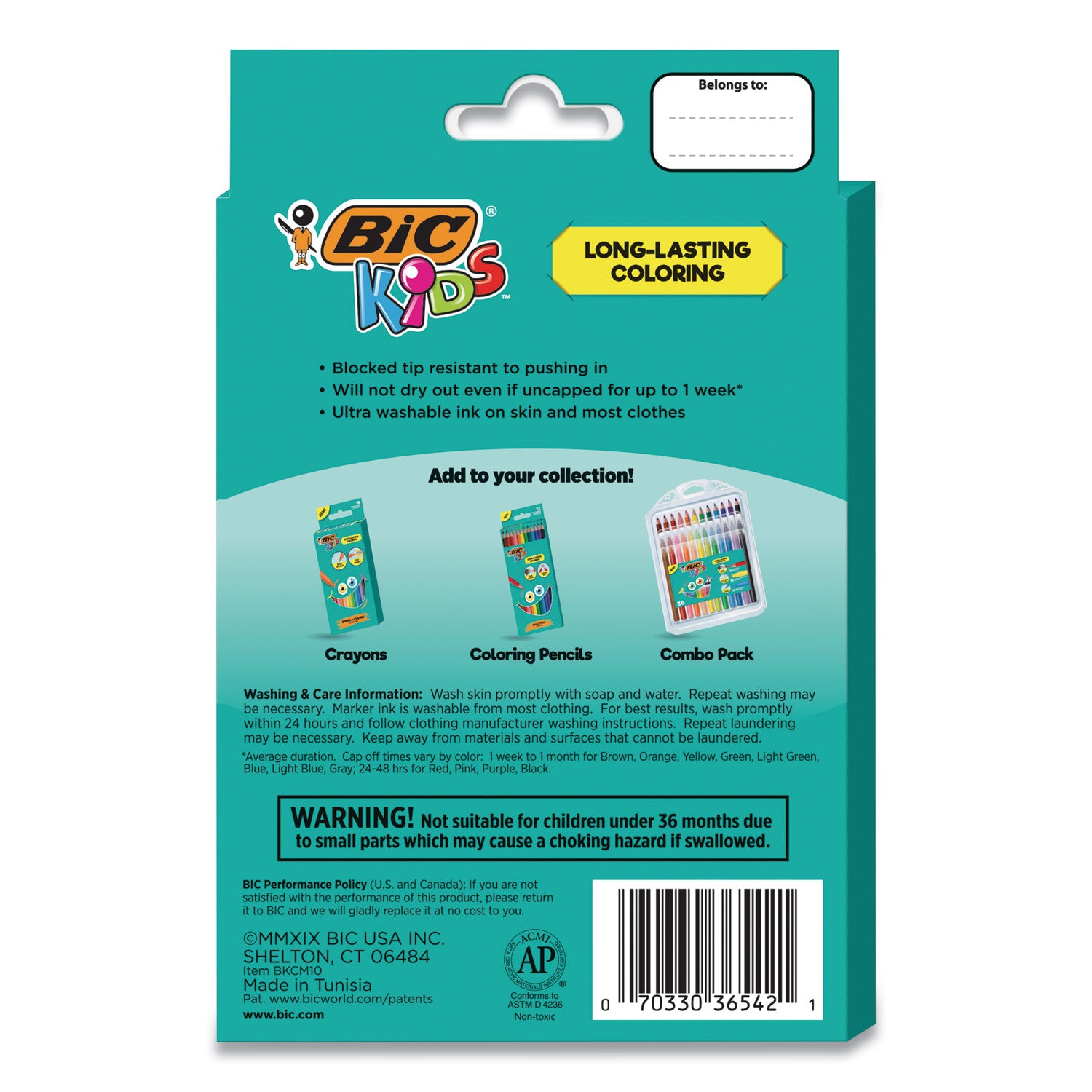 BIC® Kids Ultra Washable Markers, Medium Bullet Tip, Assorted Colors, 10/pack