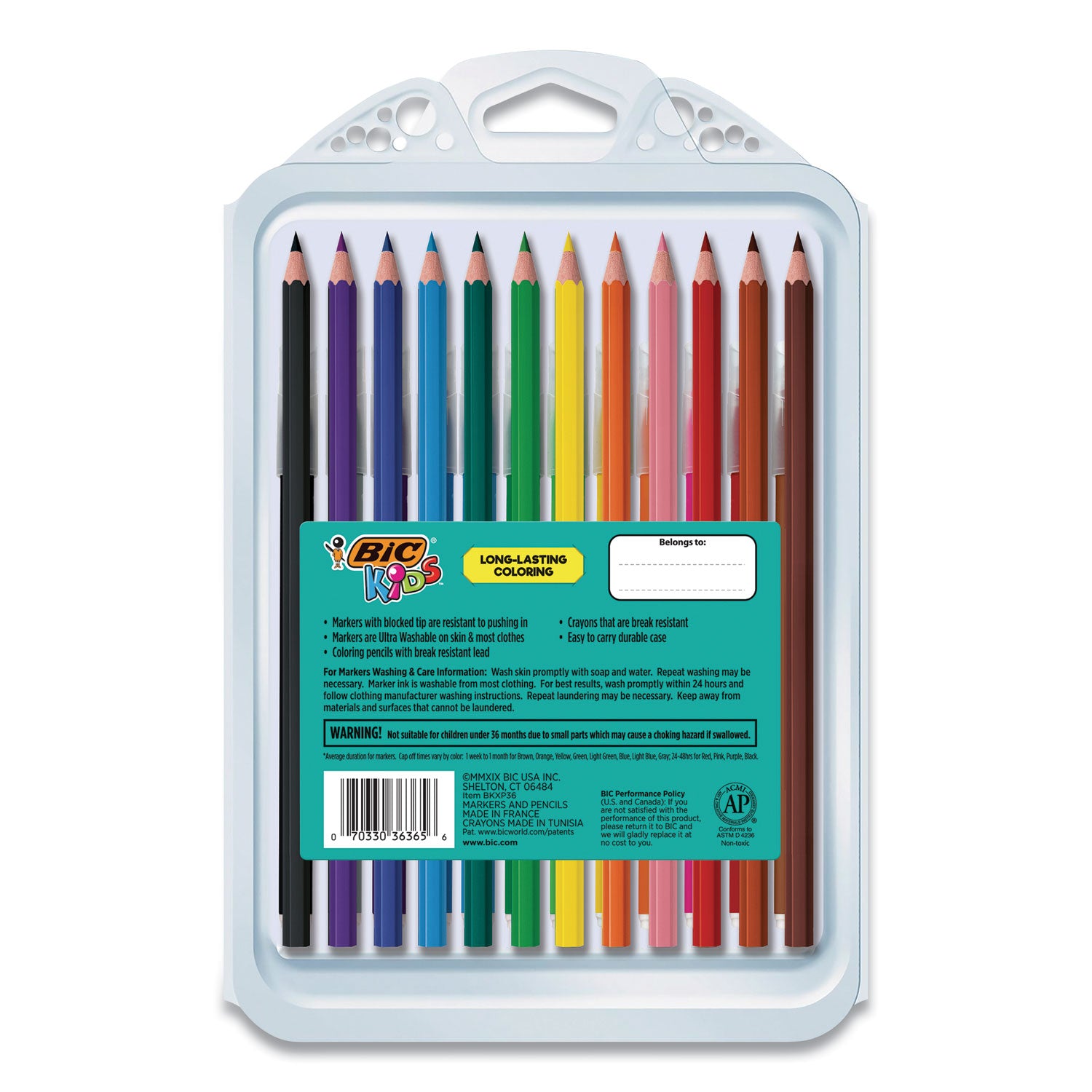 BIC® Kids Coloring Combo Pack In Durable Case, 12 Each: Colored Pencils, Crayons, Markers