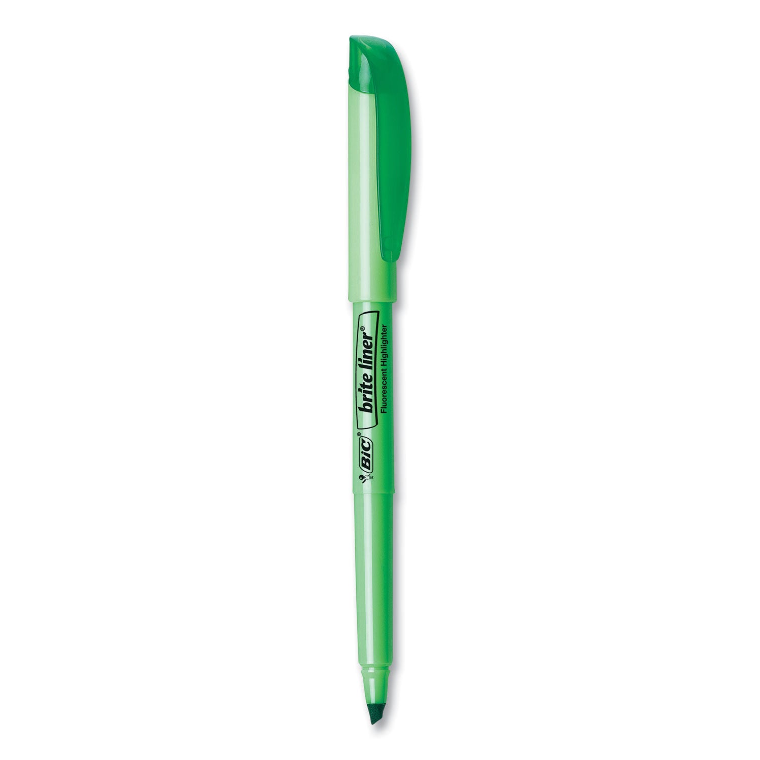 BIC® Brite Liner Highlighter, Fluorescent Green Ink, Chisel Tip, Green/black Barrel, Dozen