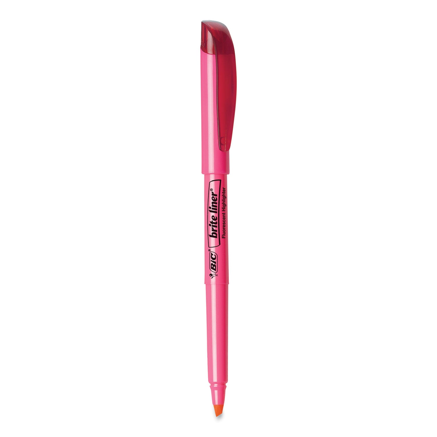 BIC® Brite Liner Highlighter, Fluorescent Pink Ink, Chisel Tip, Pink/black Barrel, Dozen