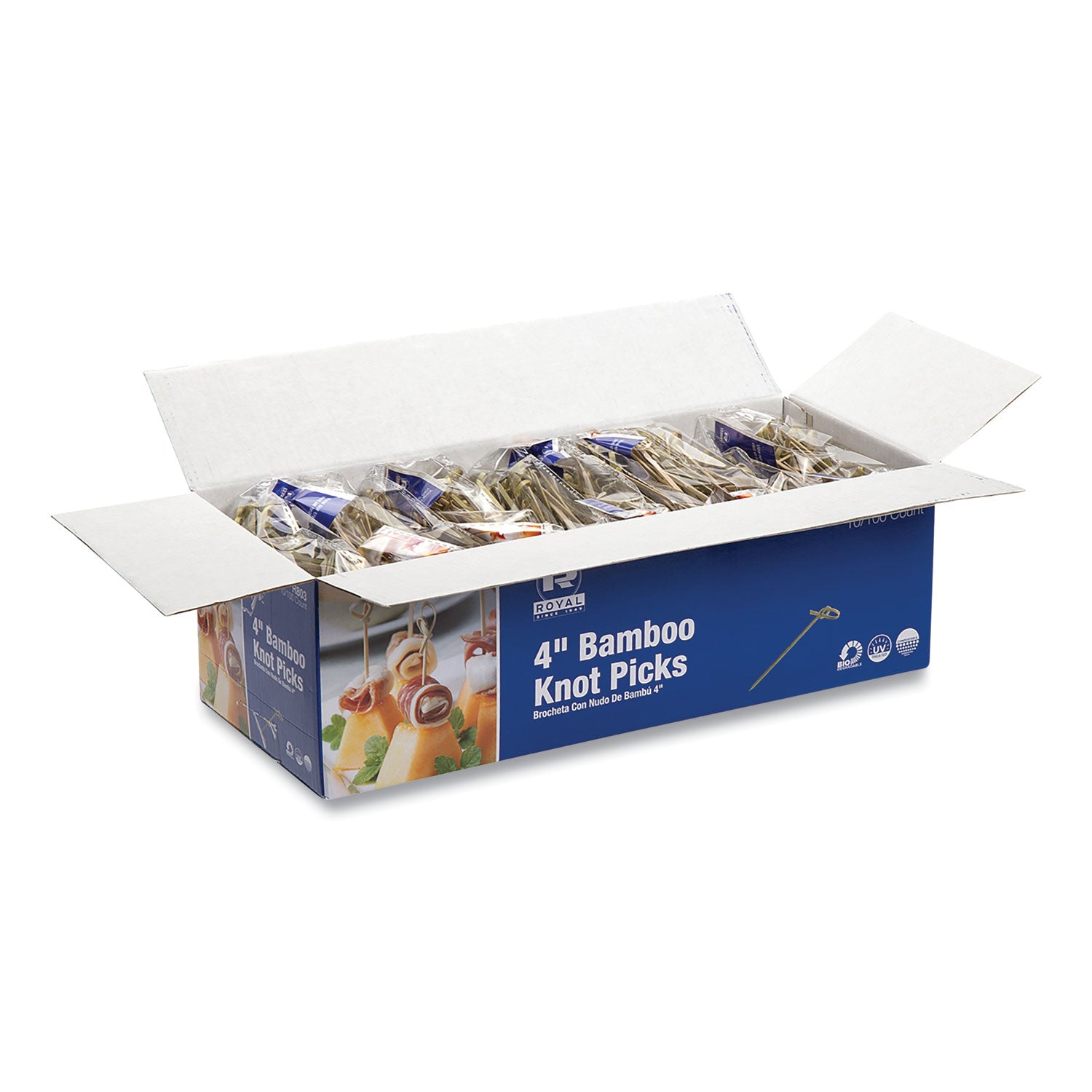 AmerCareRoyal® Knotted Bamboo Pick, Paper, 4", Natural, 100/Pack, 10 Packs/Carton