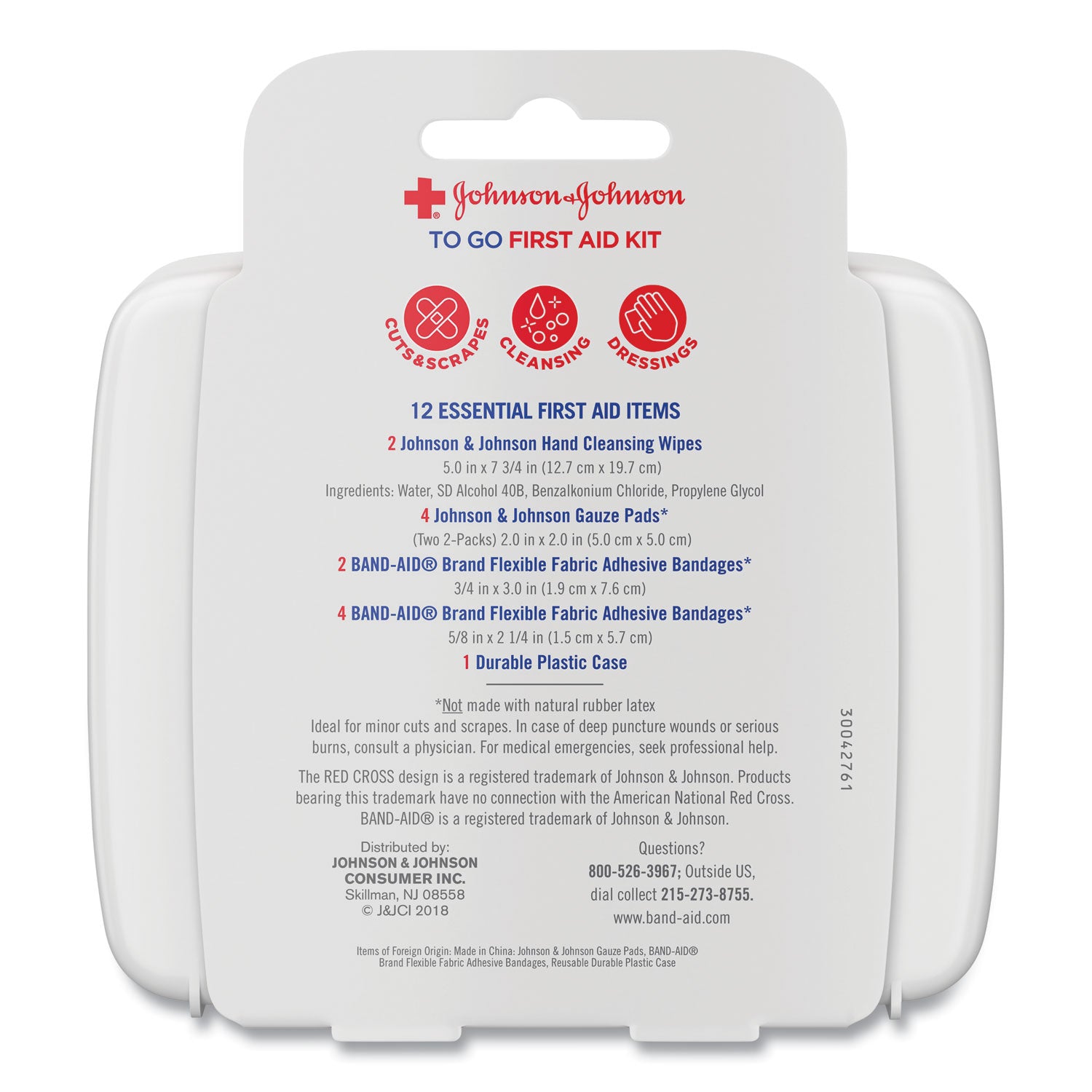 Johnson & Johnson® Red Cross® Mini First Aid To Go Kit, 12 Pieces, Plastic Case