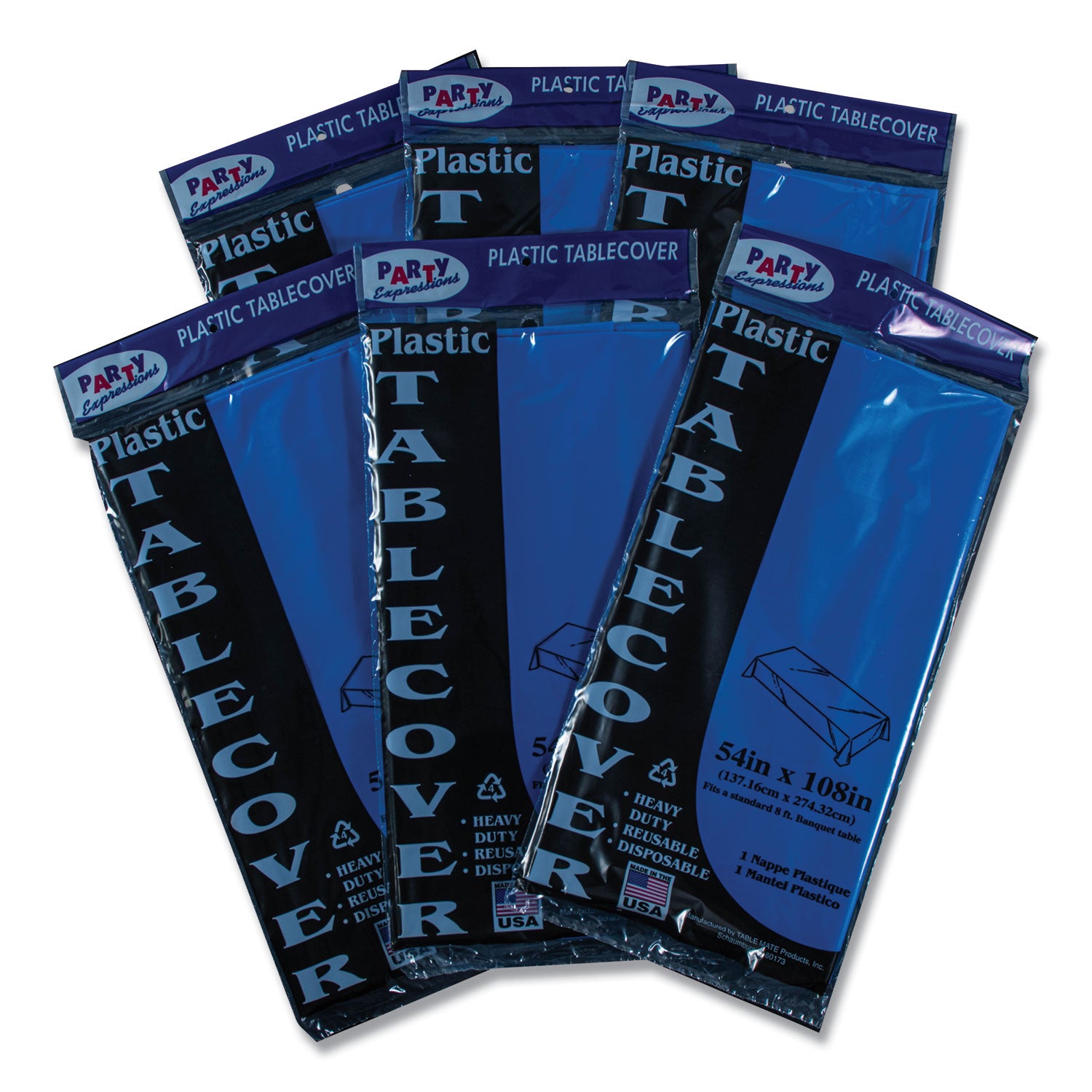 Tablemate® Table Set Rectangular Table Cover, Heavyweight Plastic, 54" X 108", Blue, 6/pack